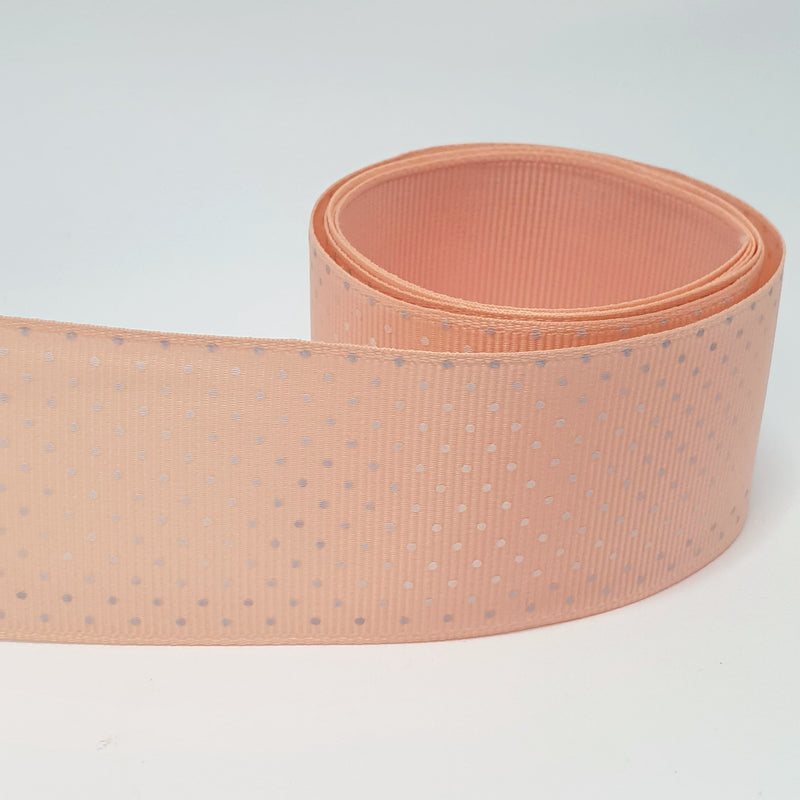 MajorCrafts 40mm 1metre Champagne Polka Dot Single Sided Grosgrain Fabric Ribbon