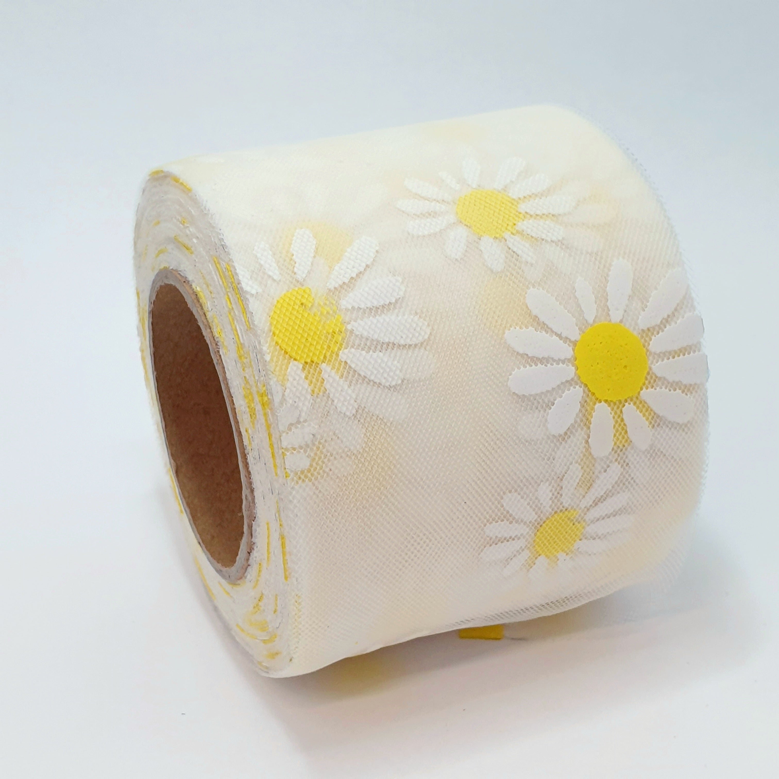 MajorCrafts 60mm 22metres Cream & White Daisy Flower Tulle Mesh Ribbon