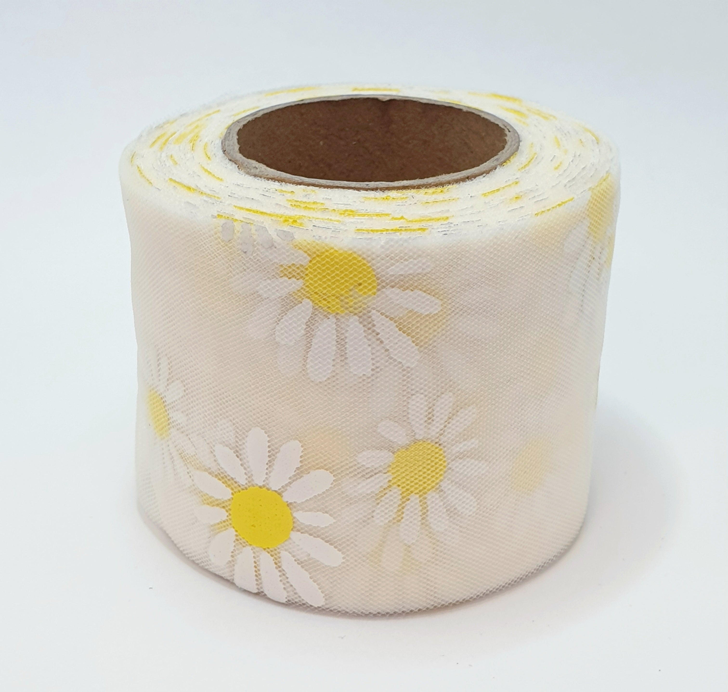 MajorCrafts 60mm 22metres Cream & White Daisy Flower Tulle Mesh Ribbon