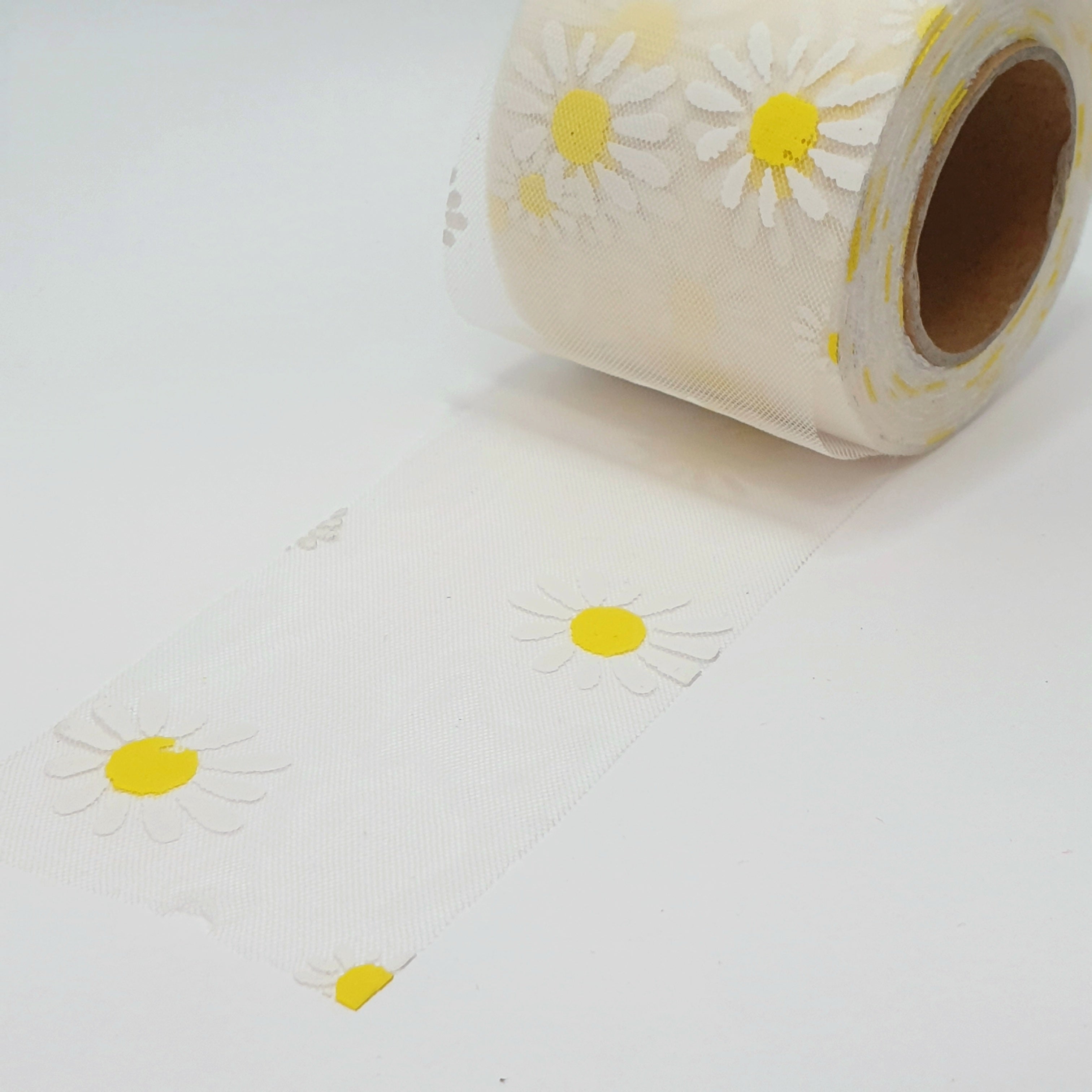 MajorCrafts 60mm 22metres Cream & White Daisy Flower Tulle Mesh Ribbon