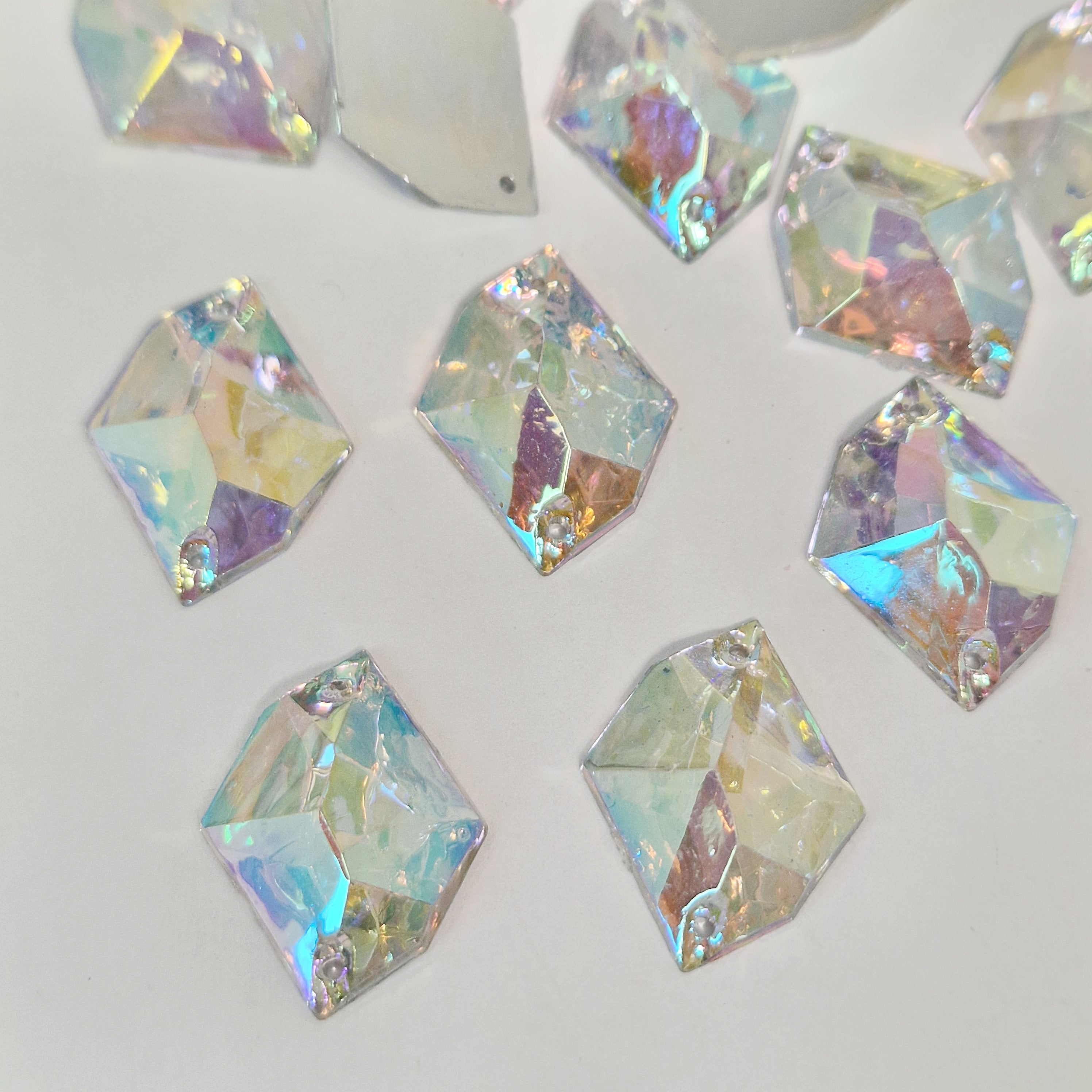 MajorCrafts 40pcs 20mm x 16mm Crystal AB Hexagon Irregular Acrylic Sewing Rhinestones