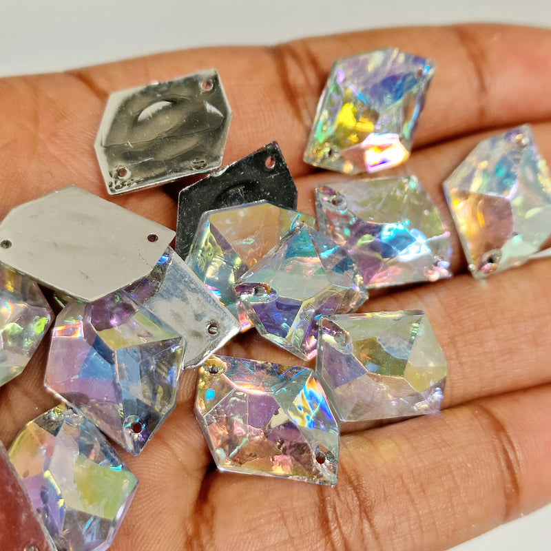 MajorCrafts 40pcs 20mm x 16mm Crystal AB Hexagon Irregular Acrylic Sewing Rhinestones