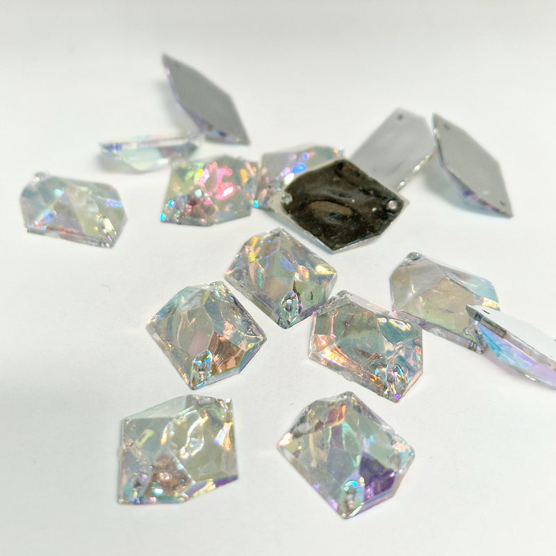 MajorCrafts 40pcs 20mm x 16mm Crystal AB Hexagon Irregular Acrylic Sewing Rhinestones