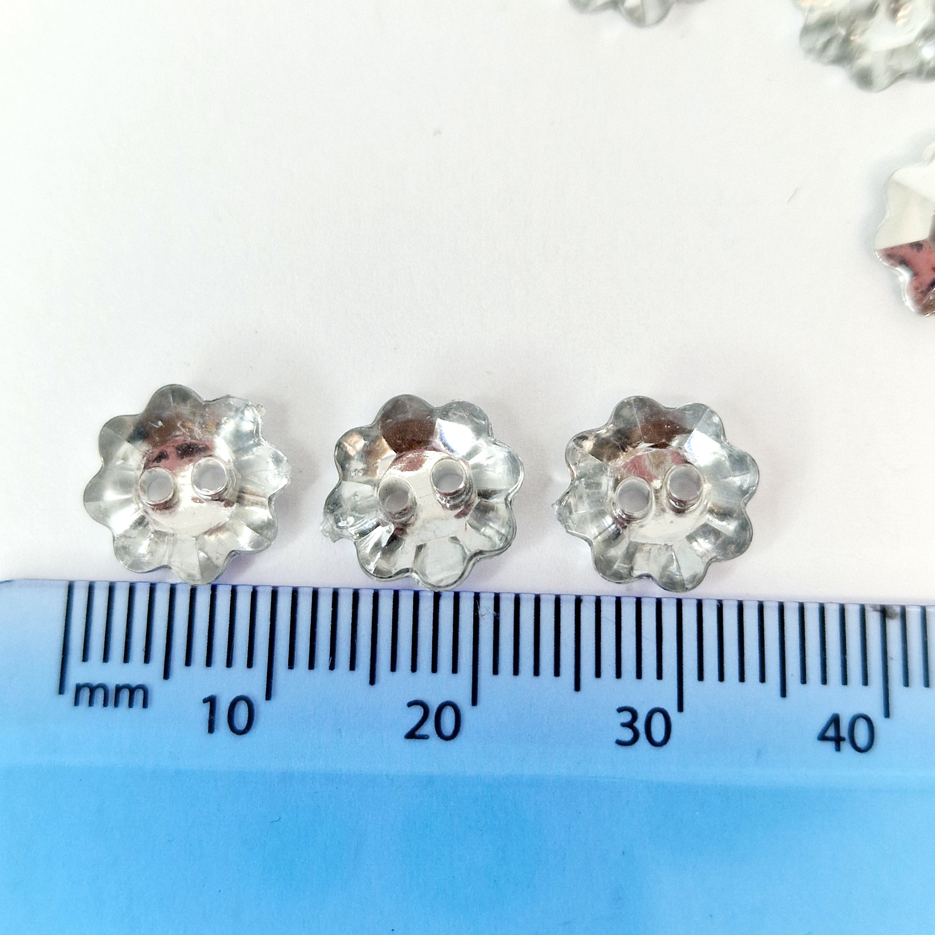 MajorCrafts 48pcs 9mm Crystal Clear 2 Holes Acrylic Flower Small Sewing Buttons
