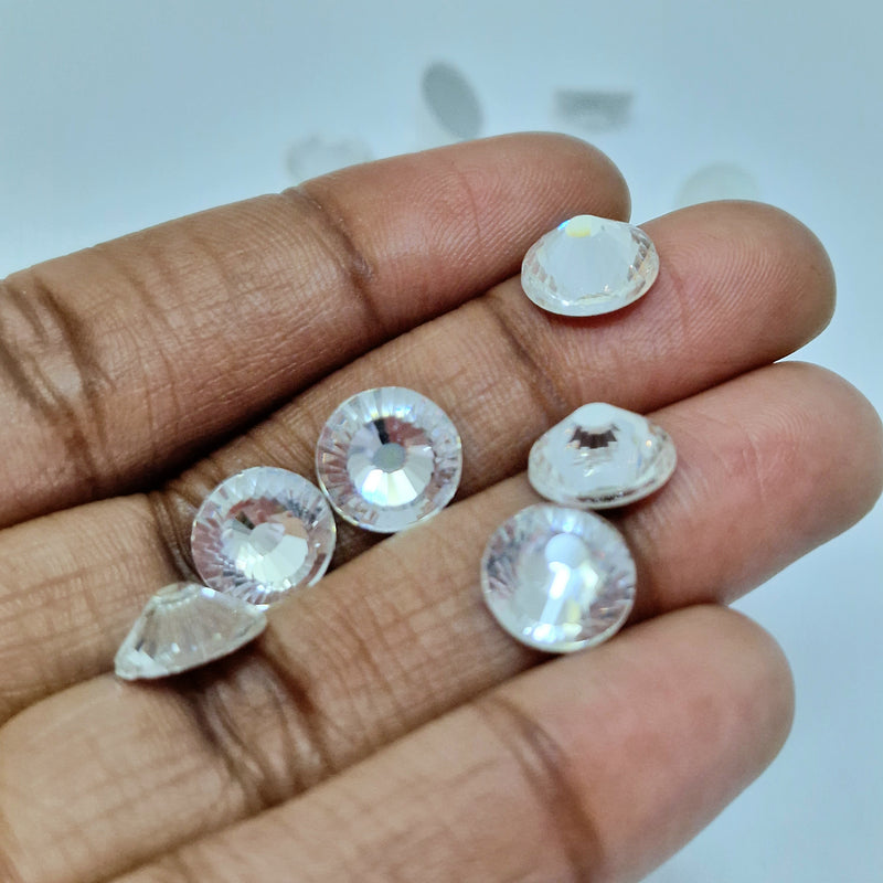 MajorCrafts Crystal Clear Flat Back Round Non-Hotfix Glass Rhinestones