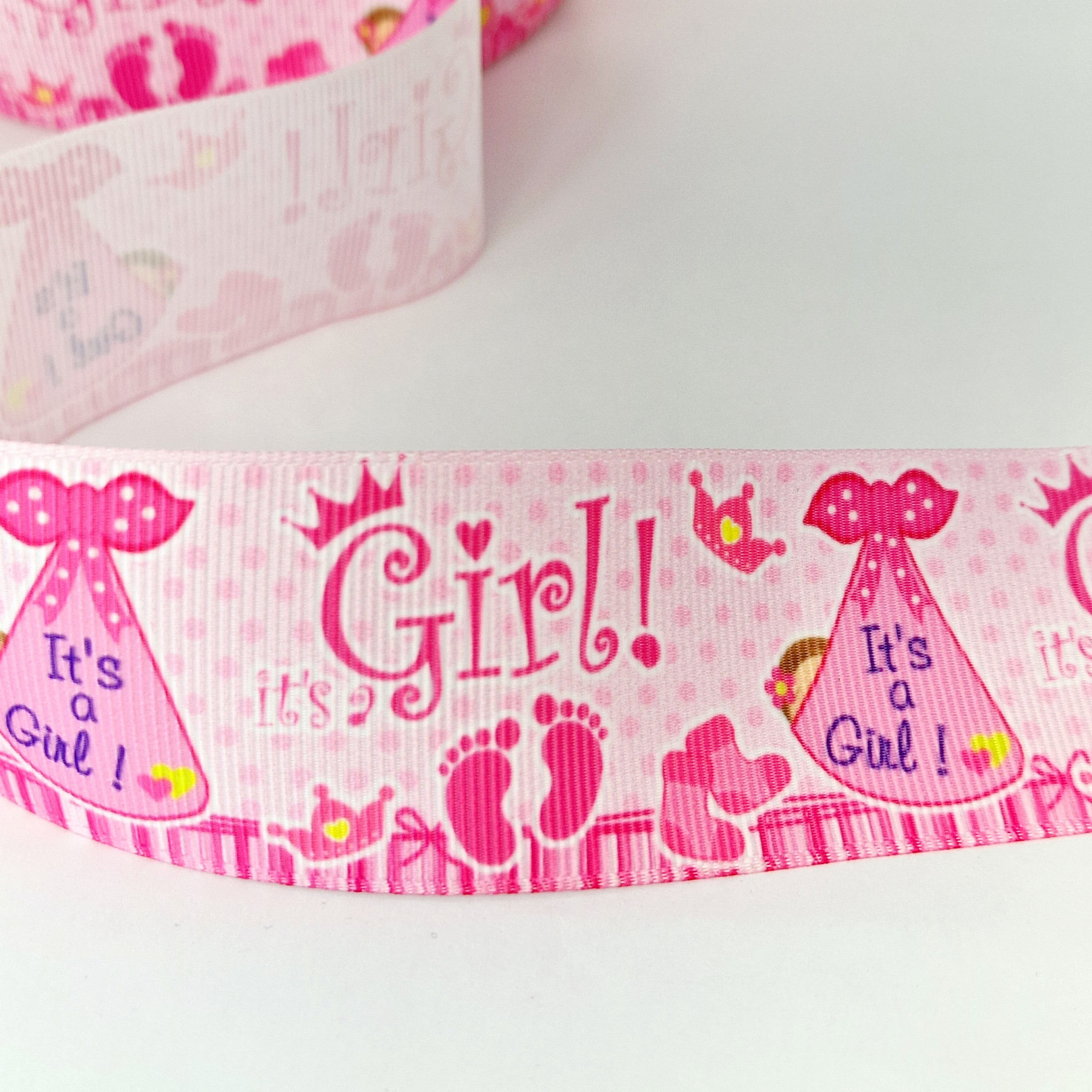 MajorCrafts 2metres 40mm Pink & White It's a Girl Newborn Baby Grosgrain Ribbon D01
