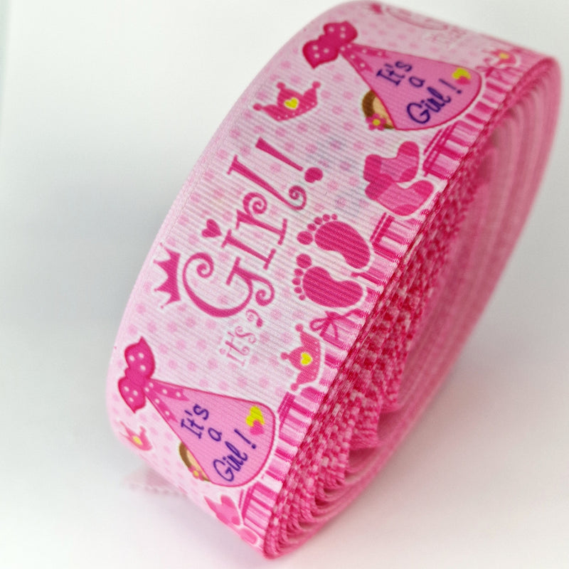 MajorCrafts 2metres 40mm Pink & White It's a Girl Newborn Baby Grosgrain Ribbon D01