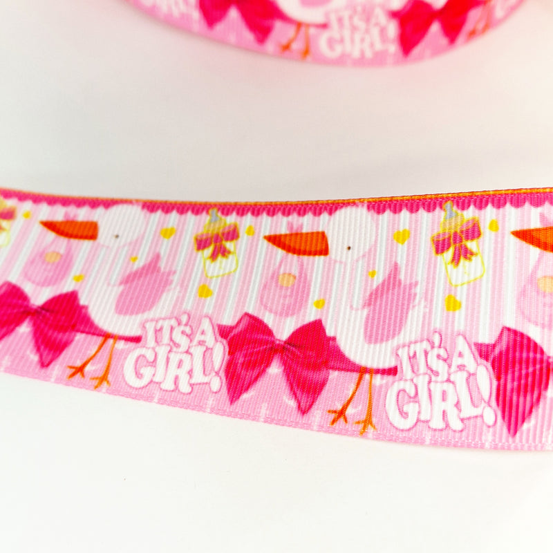 MajorCrafts 2metres 40mm Pink & White It's a Girl Newborn Baby Grosgrain Ribbon D02