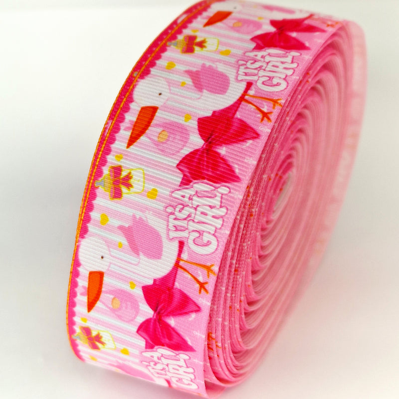 MajorCrafts 2metres 40mm Pink & White It's a Girl Newborn Baby Grosgrain Ribbon D02