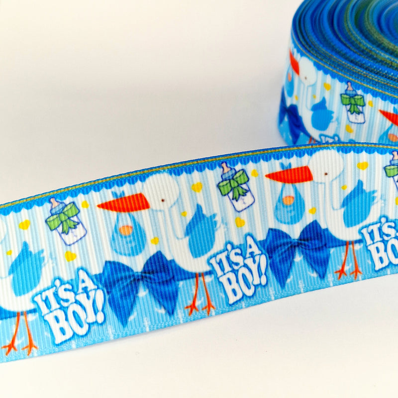 MajorCrafts 2metres 40mm Blue & White It's a Boy Newborn Baby Grosgrain Ribbon D03