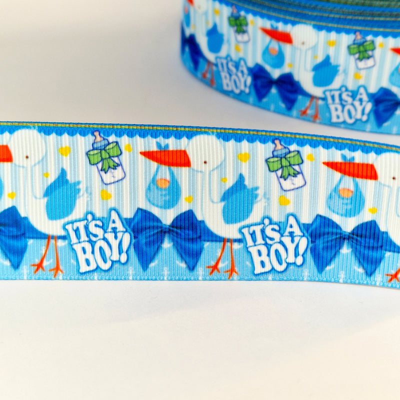 MajorCrafts 2metres 40mm Blue & White It's a Boy Newborn Baby Grosgrain Ribbon D03