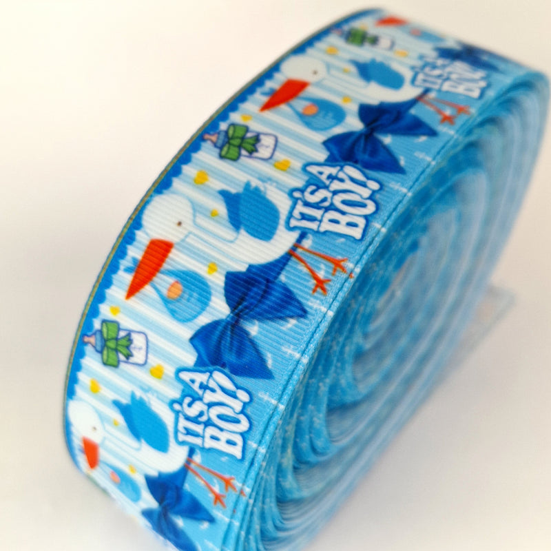 MajorCrafts 2metres 40mm Blue & White It's a Boy Newborn Baby Grosgrain Ribbon D03