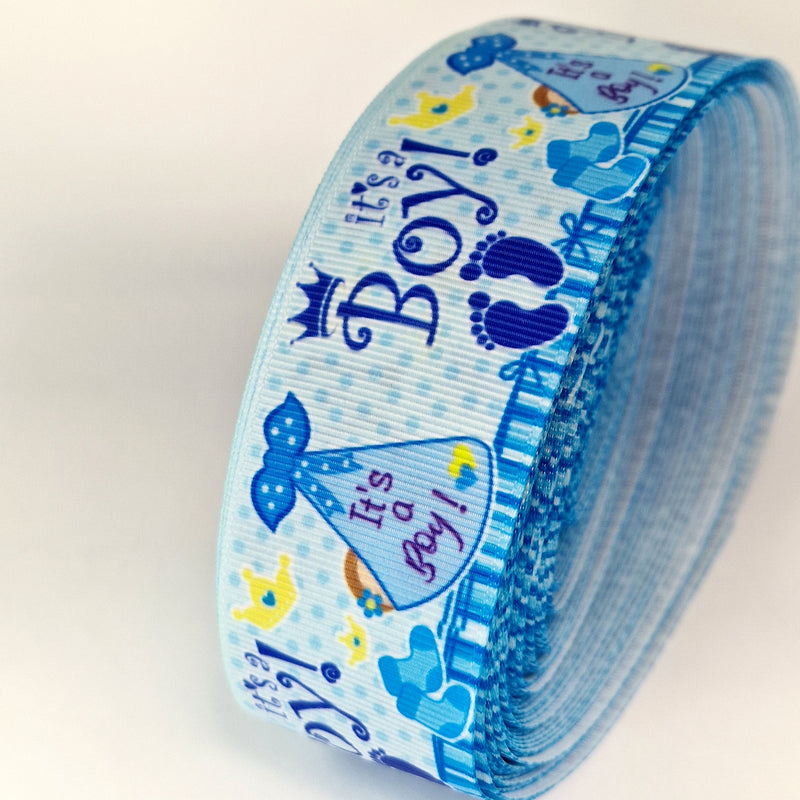 MajorCrafts 2metres 40mm Blue & White It's a Boy Newborn Baby Grosgrain Ribbon D04