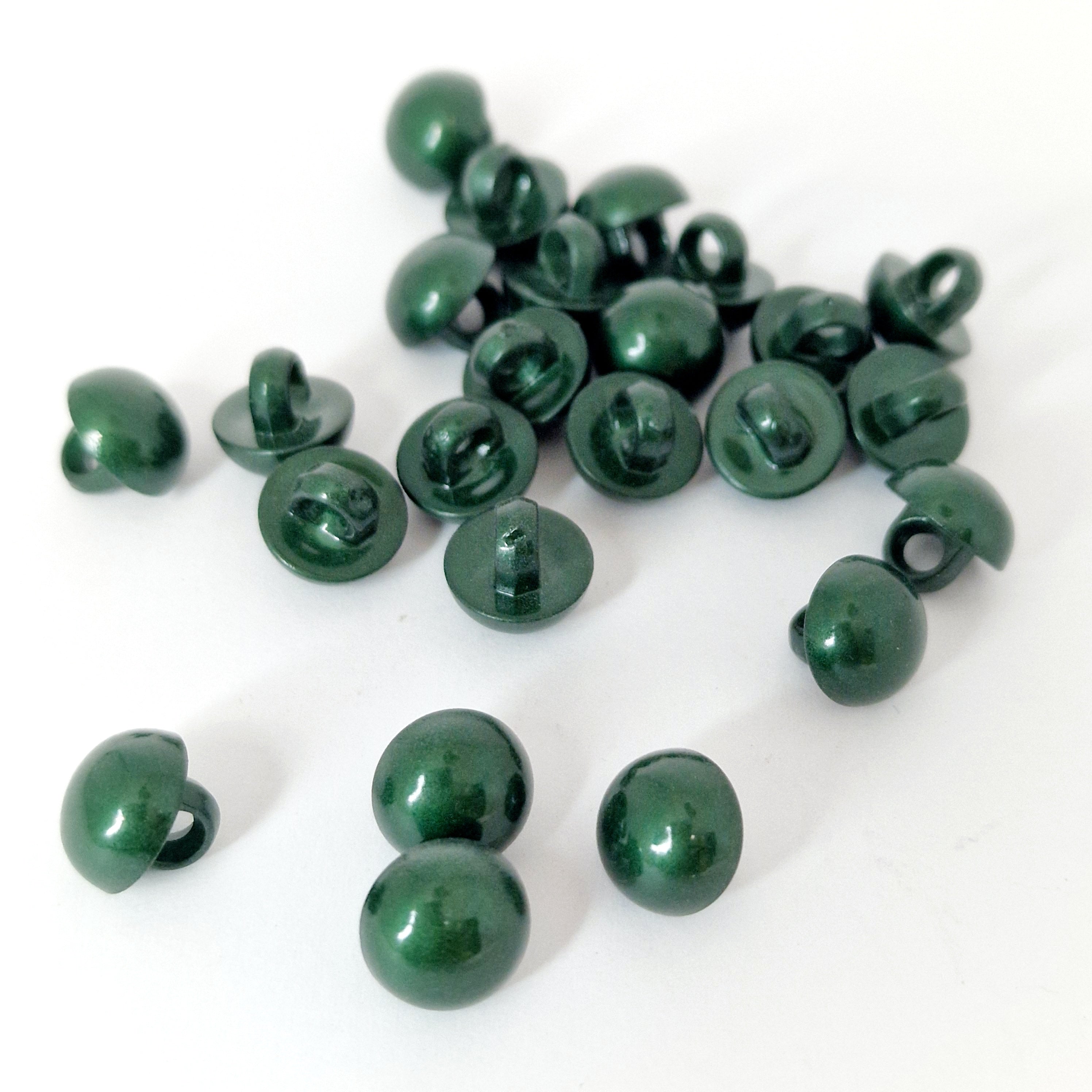 MajorCrafts 24pcs 11mm Dark Green High-Grade Acrylic Small Round Sewing Mushroom Shank Buttons