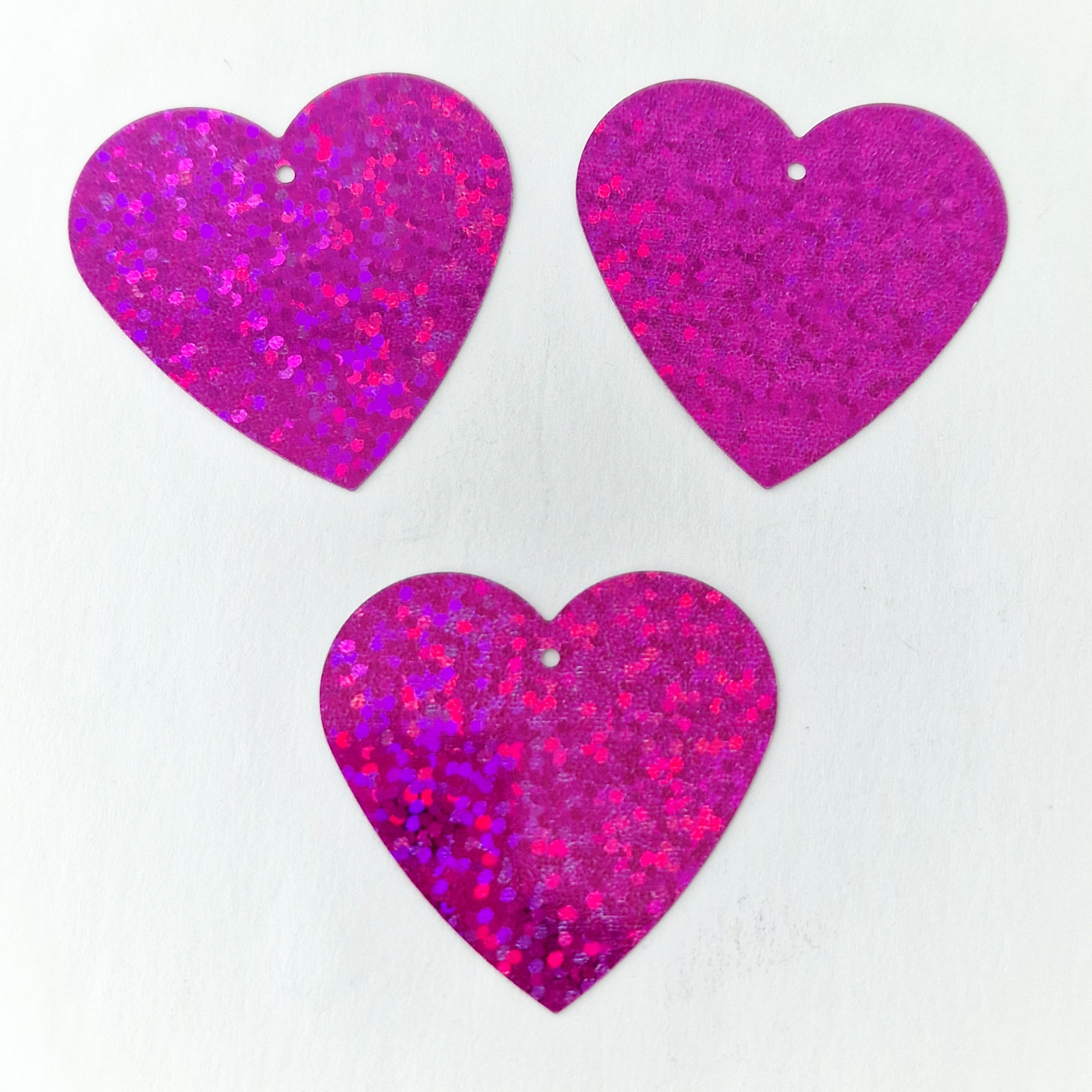 MajorCrafts 35mm 30grams 100pcs Dark Pink Holographic Large Heart PVC Sequins
