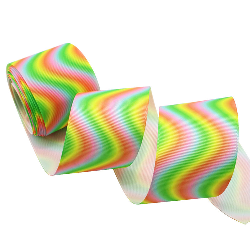 MajorCrafts 50mm 2meters Green, Yellow, Red & Pink Gradient Grosgrain Fabric Ribbon