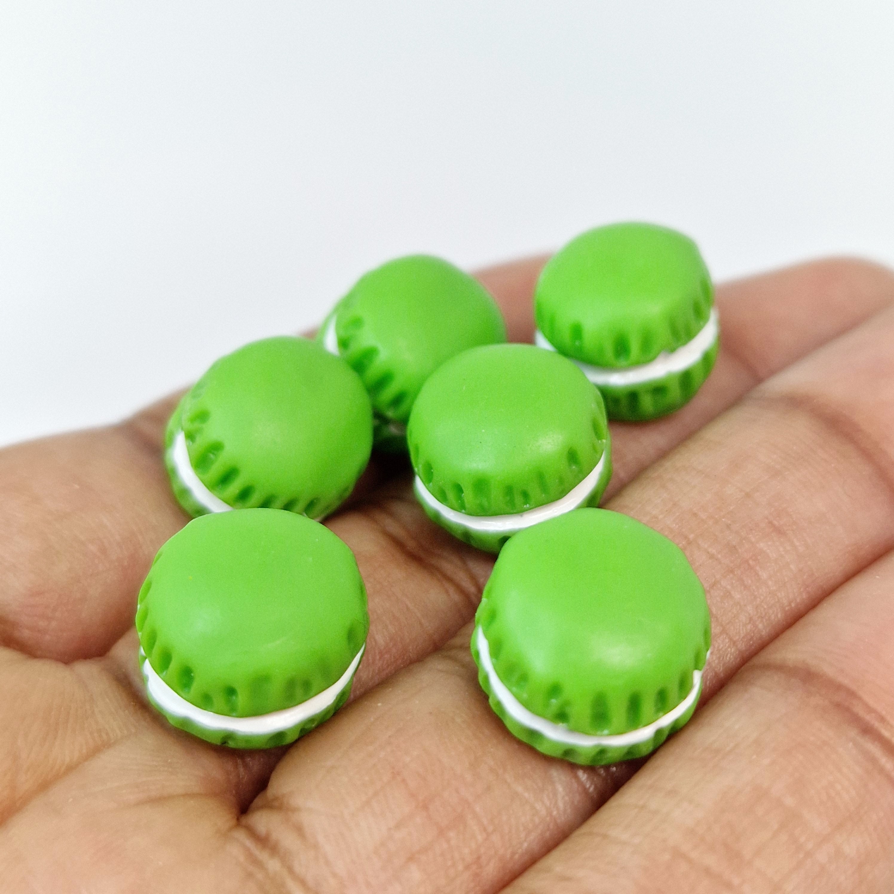 MajorCrafts 6pcs 13mm Green Flat Back Miniature Cookies and Cream Kawaii Cabochons