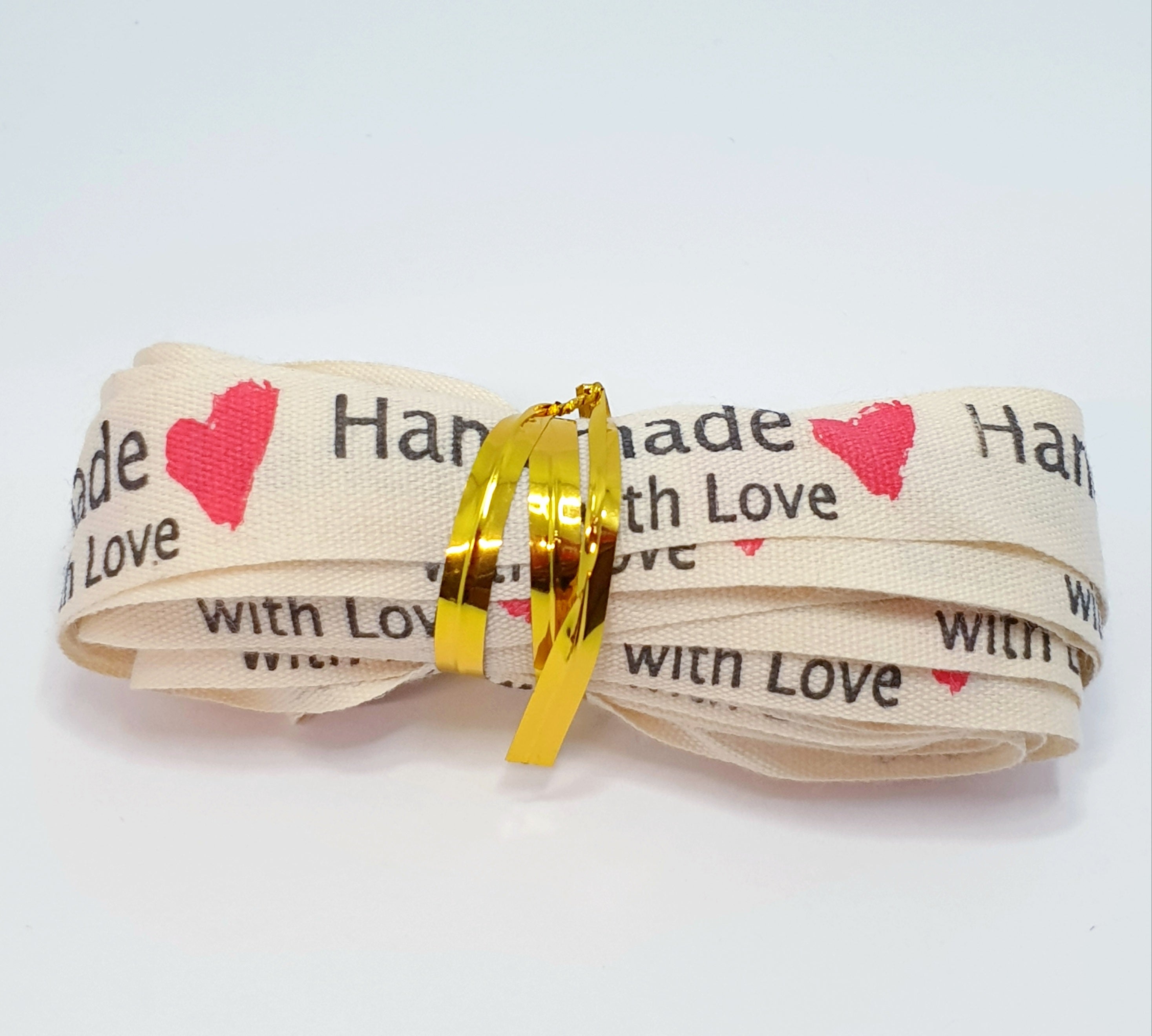 MajorCrafts 4.5m 5yds - 15mm wide 'handmade with love' Printed Cotton Fabric Ribbon