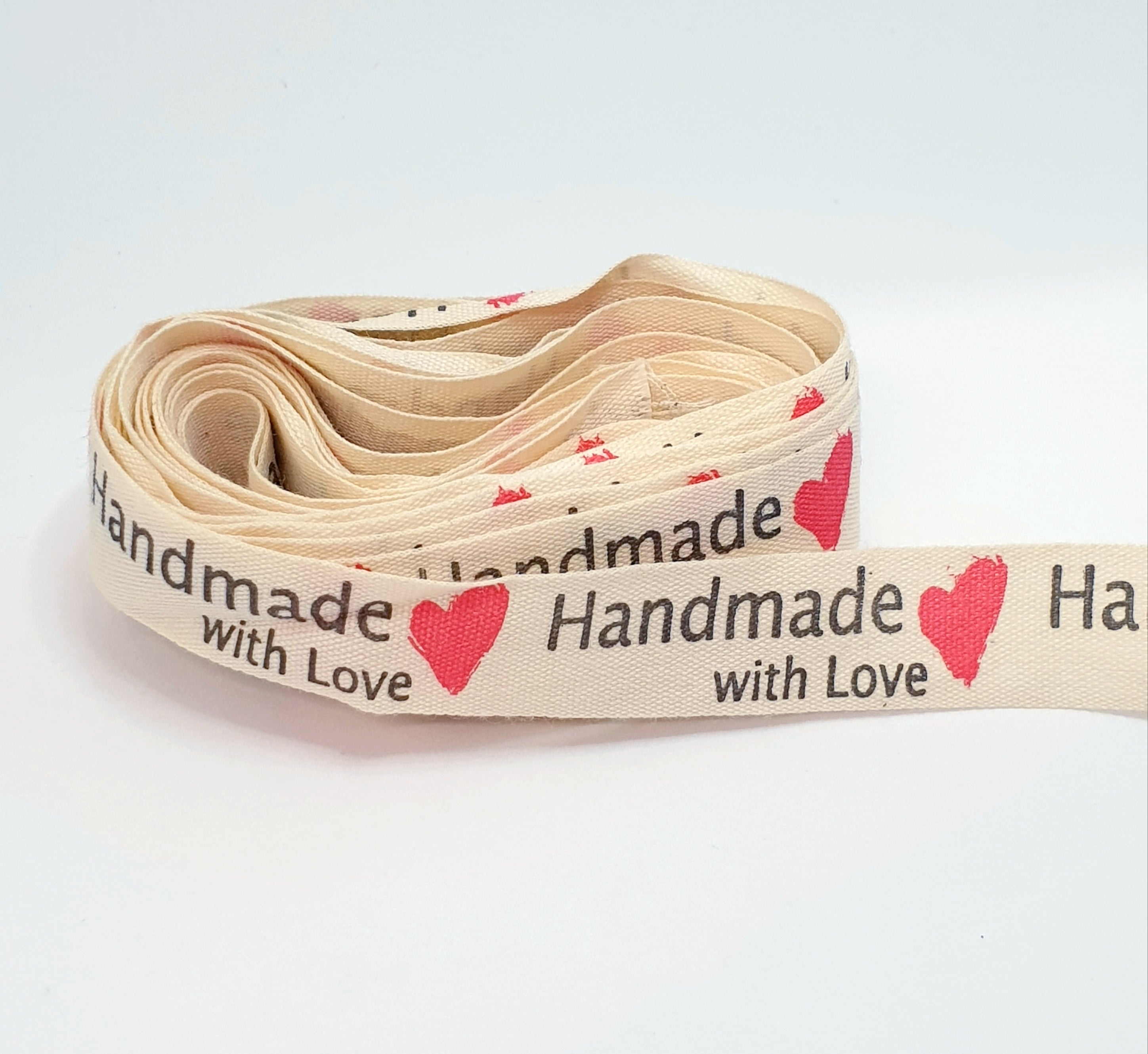MajorCrafts 4.5m 5yds - 15mm wide 'handmade with love' Printed Cotton Fabric Ribbon