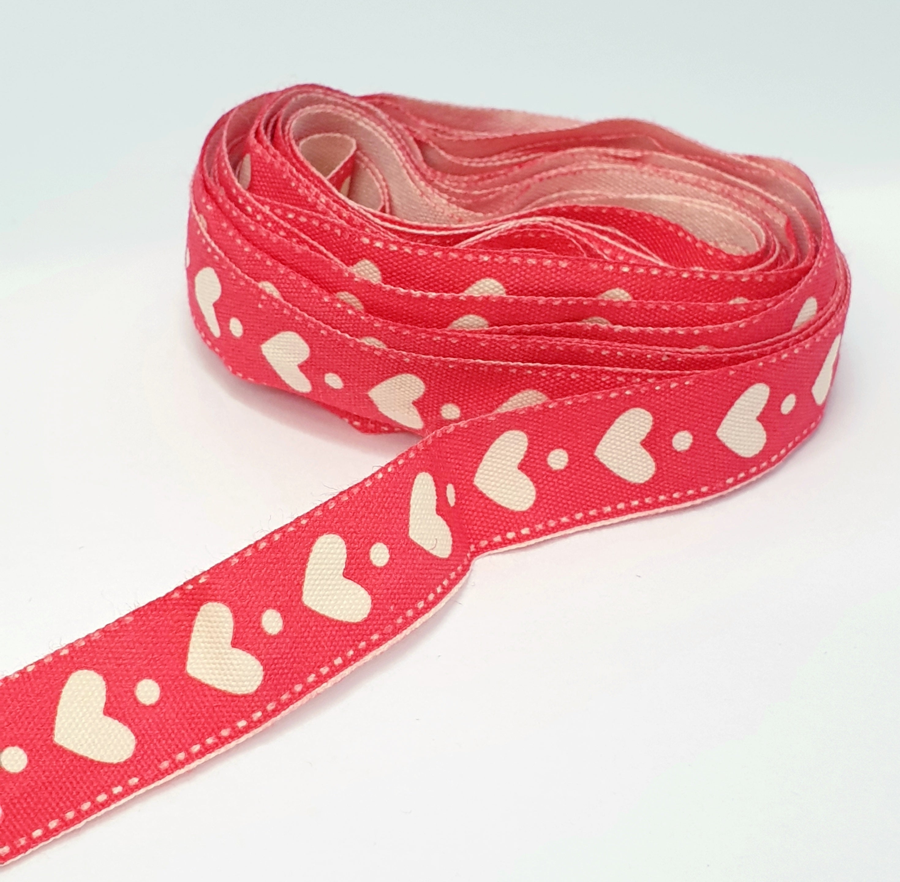 MajorCrafts 4.5m 5yds - 15mm wide Heart Pttern Cotton Fabric Ribbon