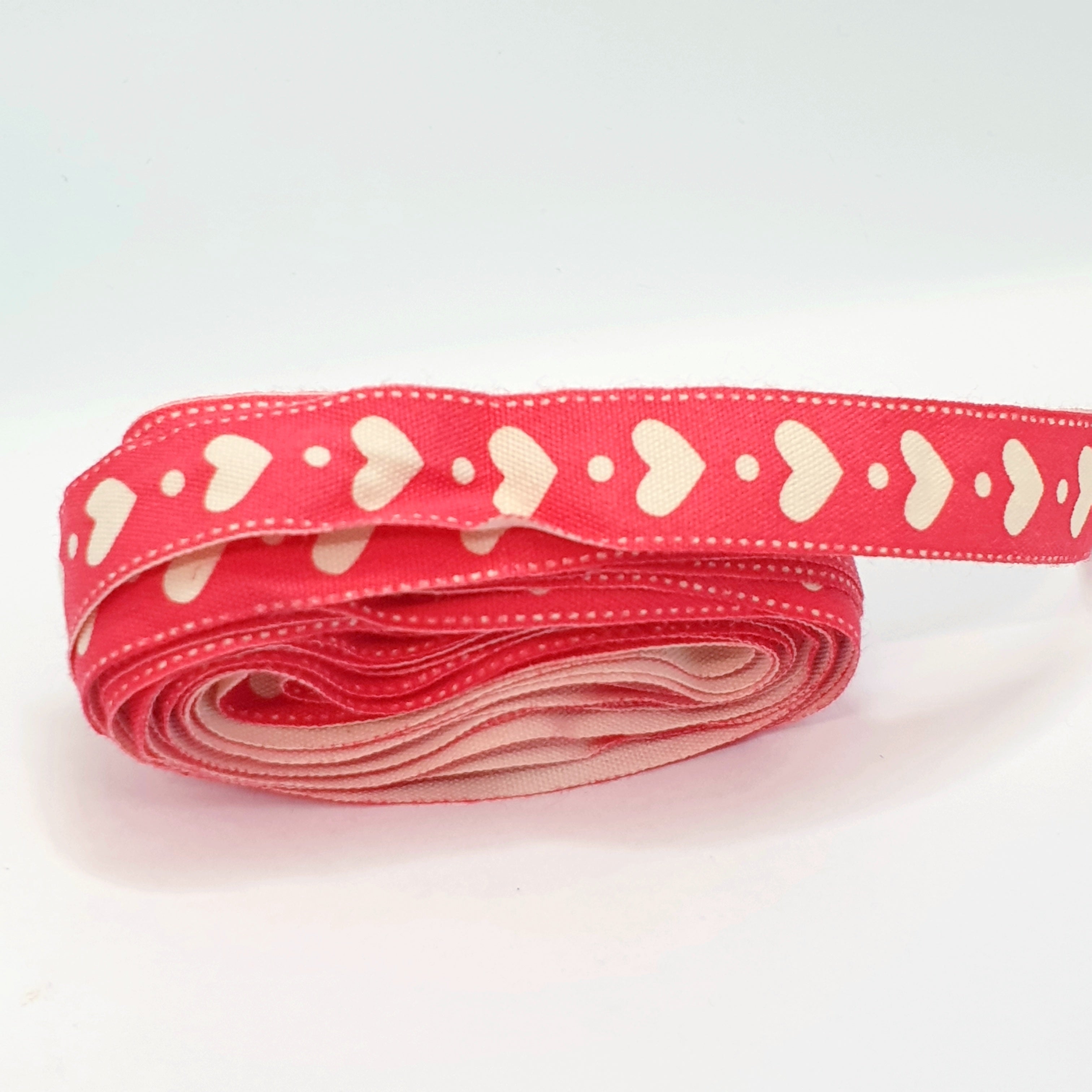MajorCrafts 4.5m 5yds - 15mm wide Heart Pttern Cotton Fabric Ribbon