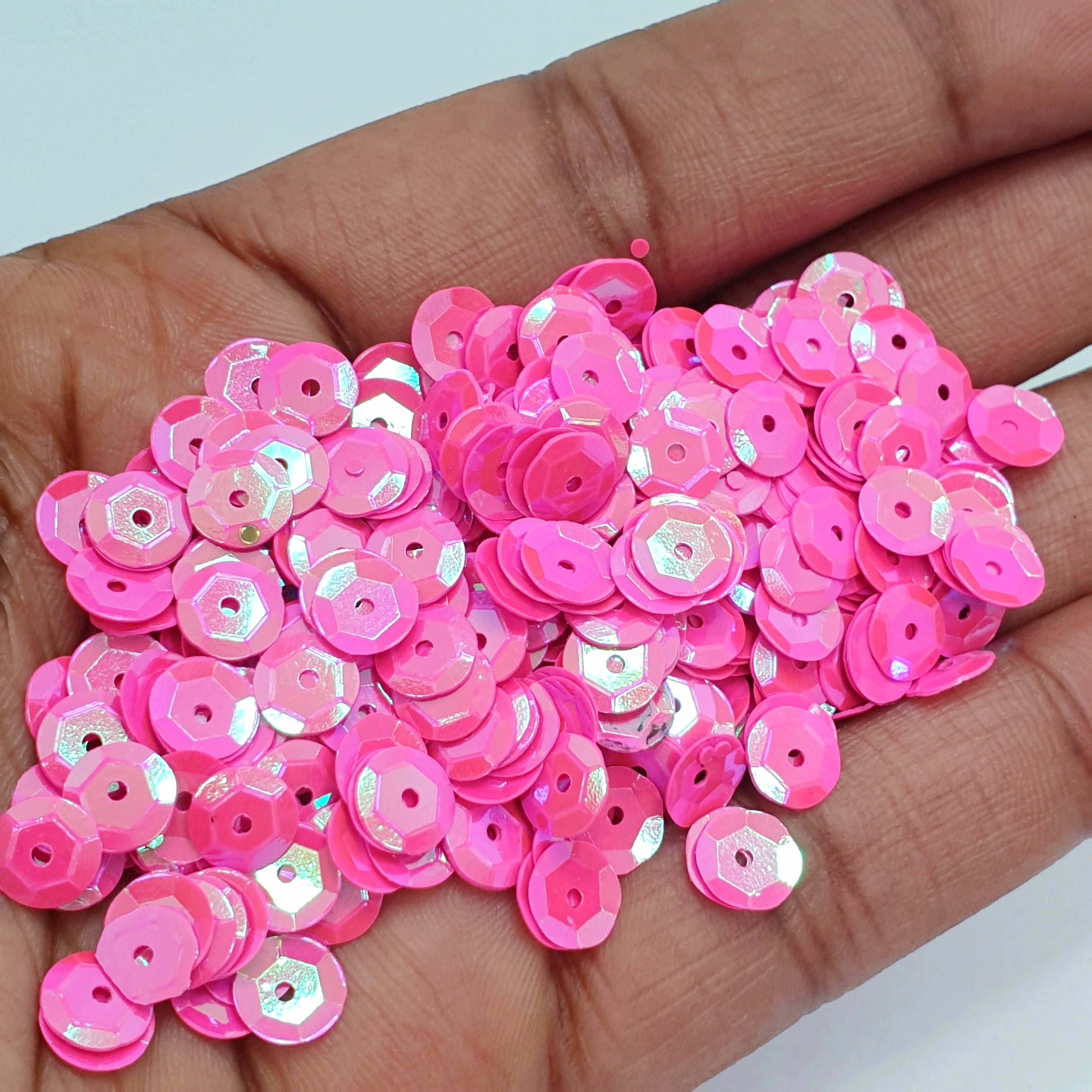 MajorCrafts 50grams 6mm Hot Pink AB Round Sew-On Cup Sequins