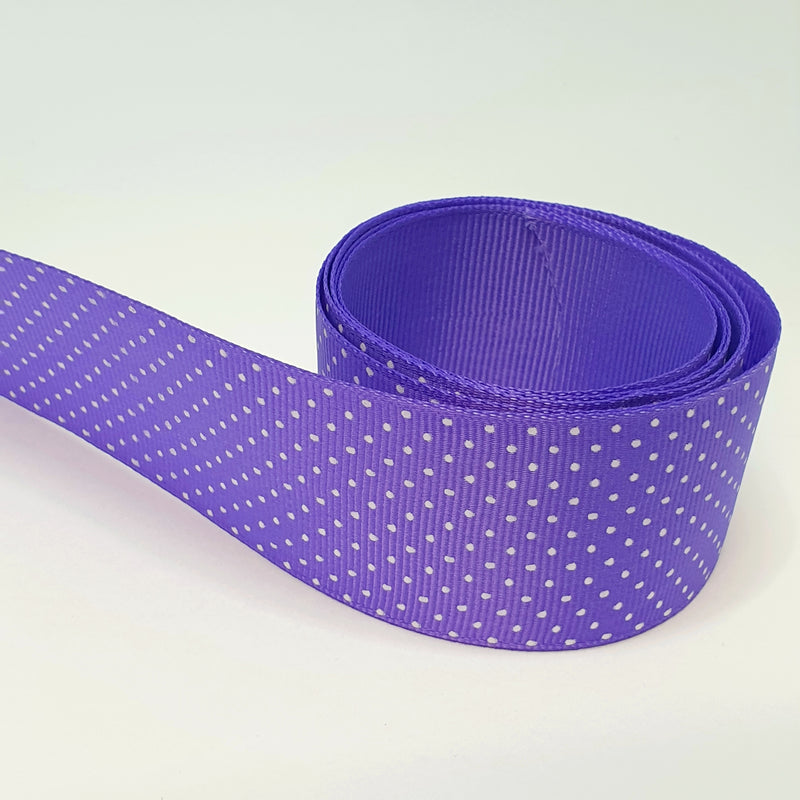 MajorCrafts 40mm 1metre Iris Purple Polka Dot Single Sided Grosgrain Fabric Ribbon