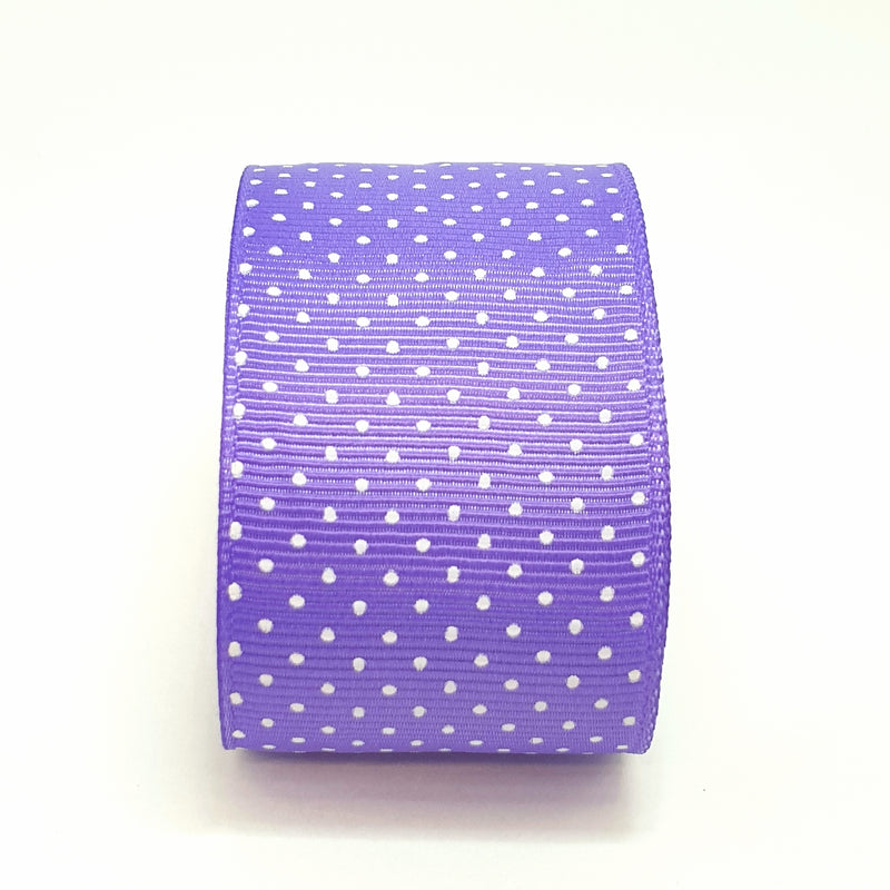 MajorCrafts 40mm 1metre Iris Purple Polka Dot Single Sided Grosgrain Fabric Ribbon