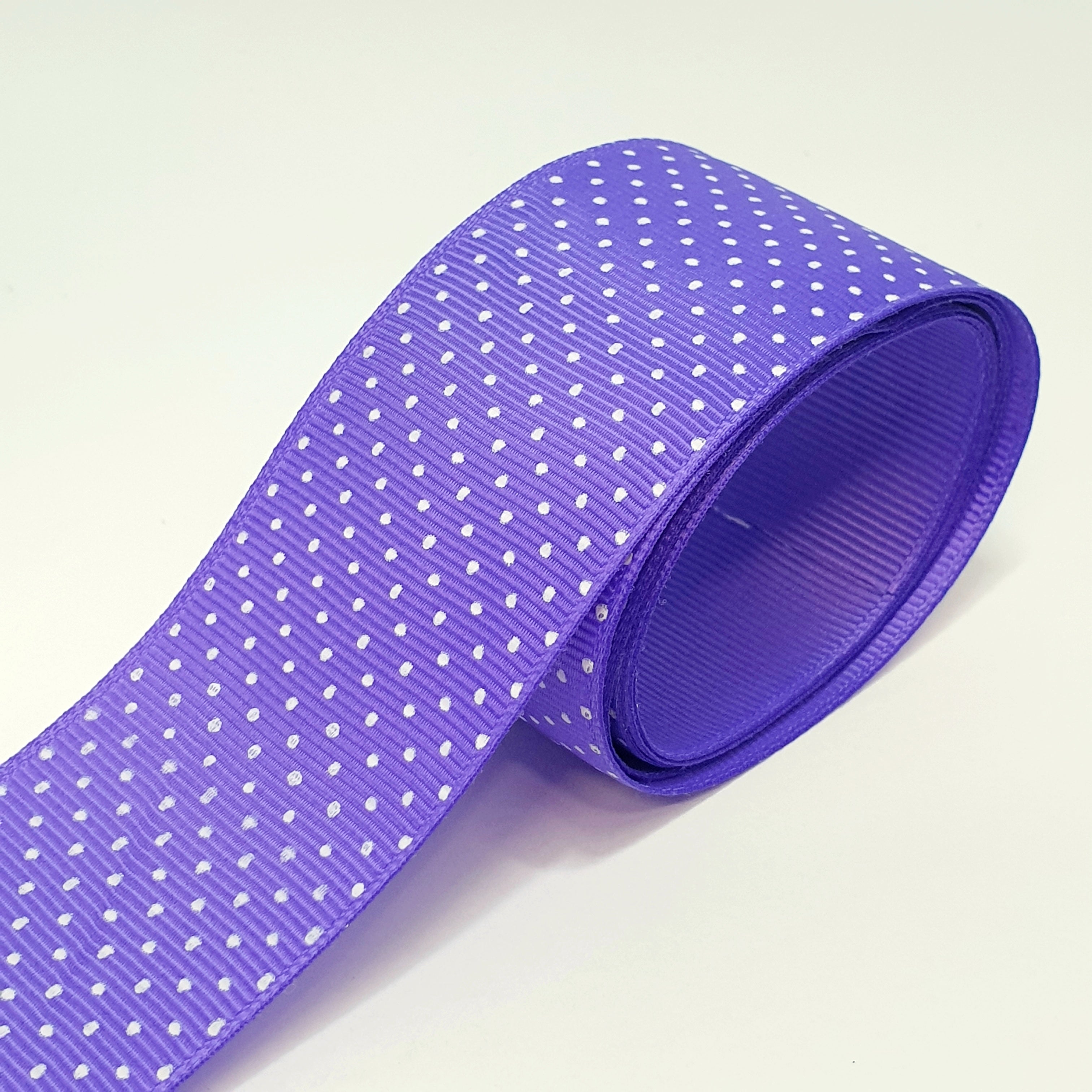 MajorCrafts 40mm 1metre Iris Purple Polka Dot Single Sided Grosgrain Fabric Ribbon