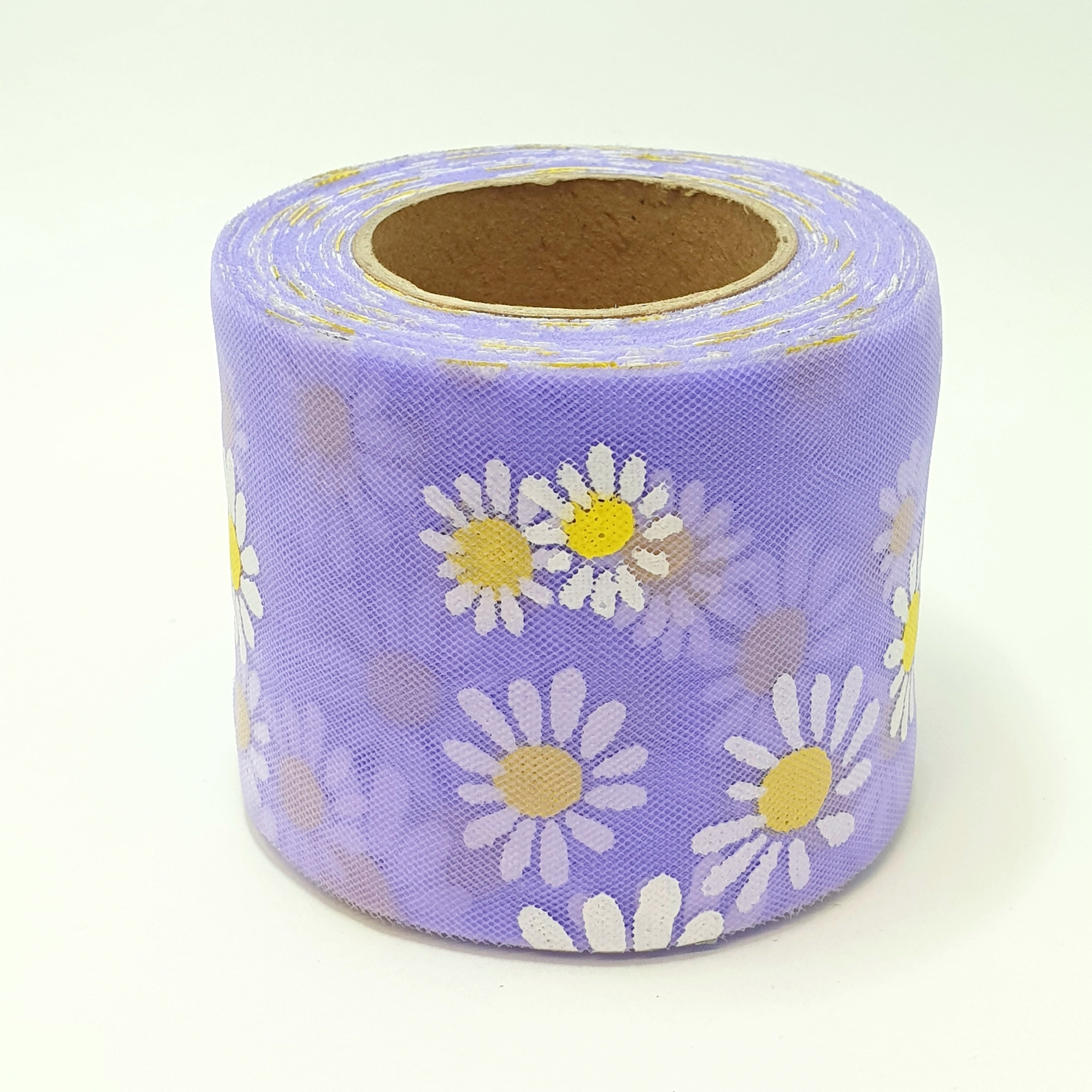 MajorCrafts 60mm 22metres Iris Purple & White Daisy Flower Tulle Mesh Ribbon