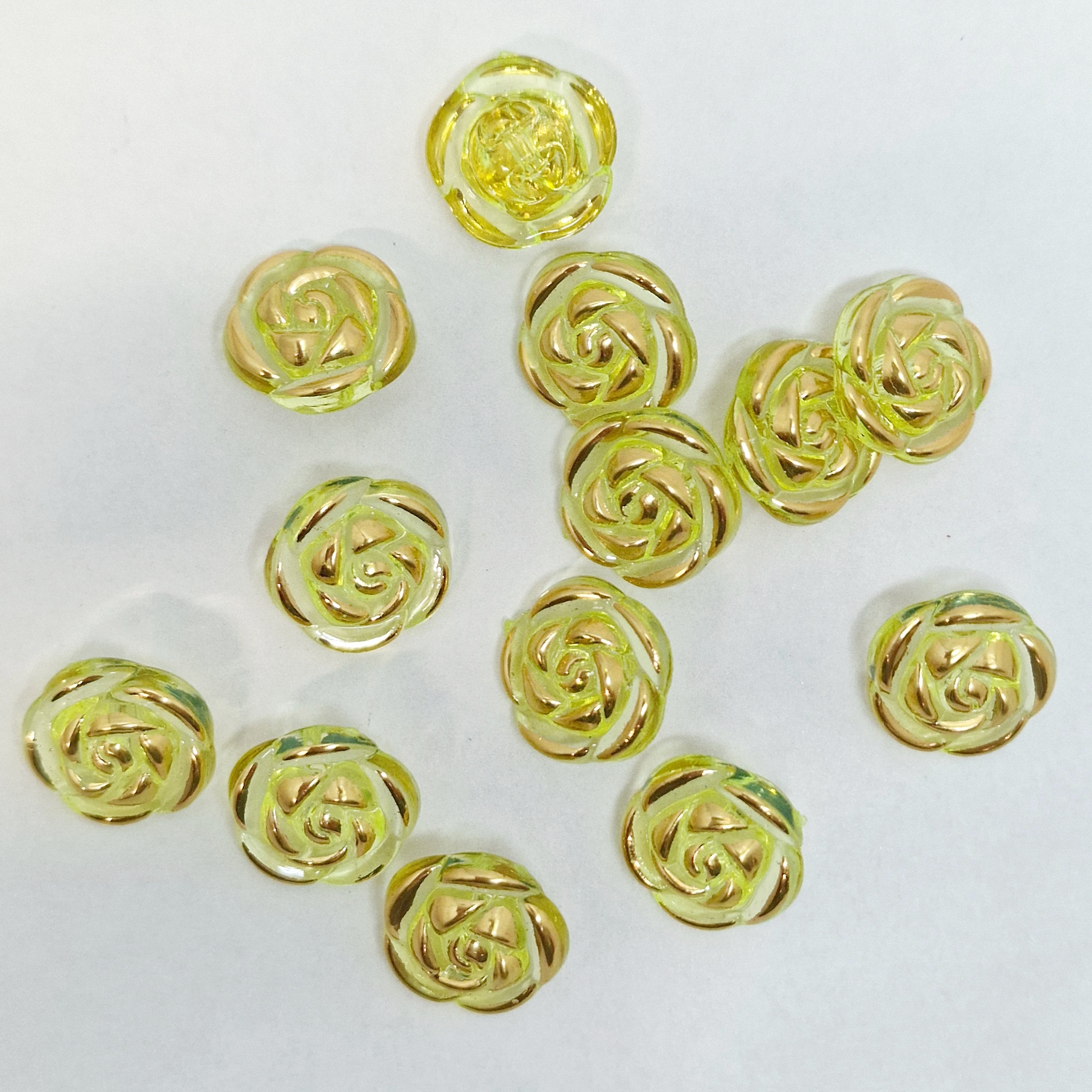 MajorCrafts 40pcs 13mm Lemon Yellow & Gold Rose Flower Shank Resin Buttons