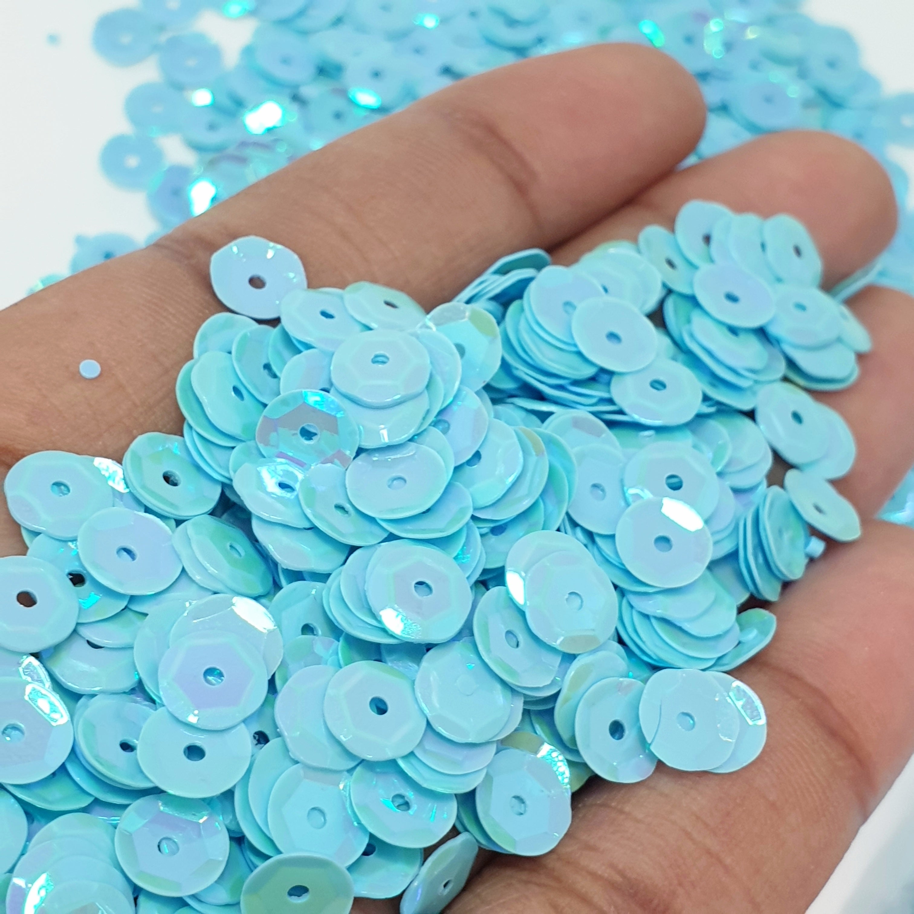 MajorCrafts 50grams 6mm Light Blue AB Round Sew-On Cup Sequins