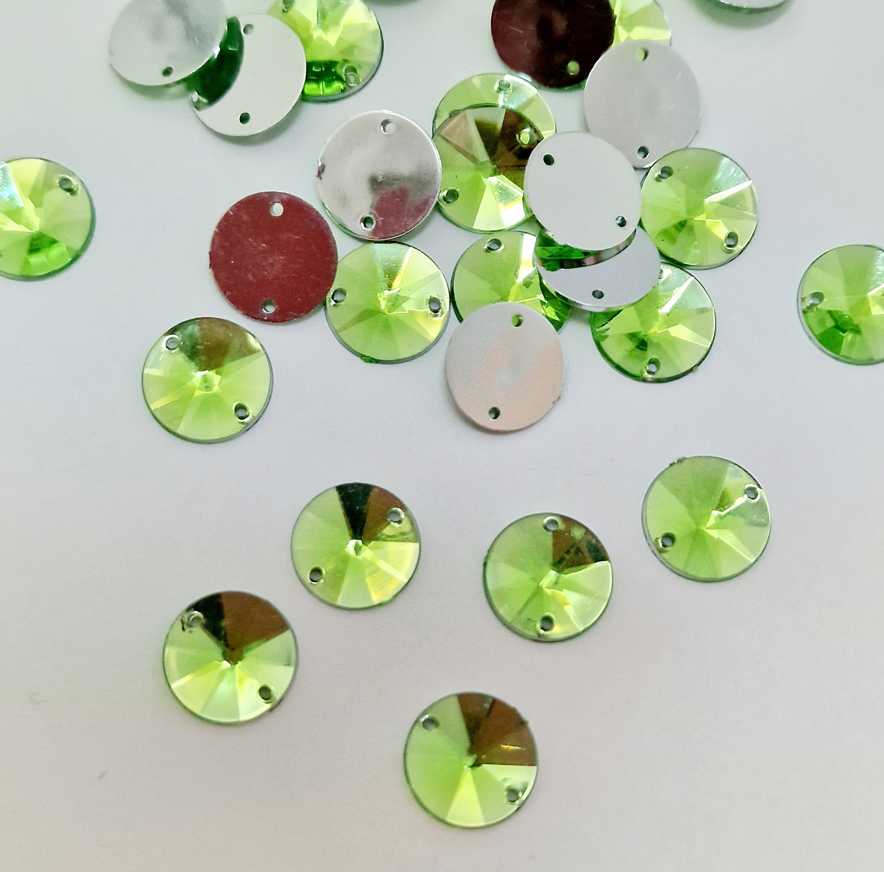 MajorCrafts 120pcs 10mm Light Green Round Acrylic Pointed Sewing Rhinestones