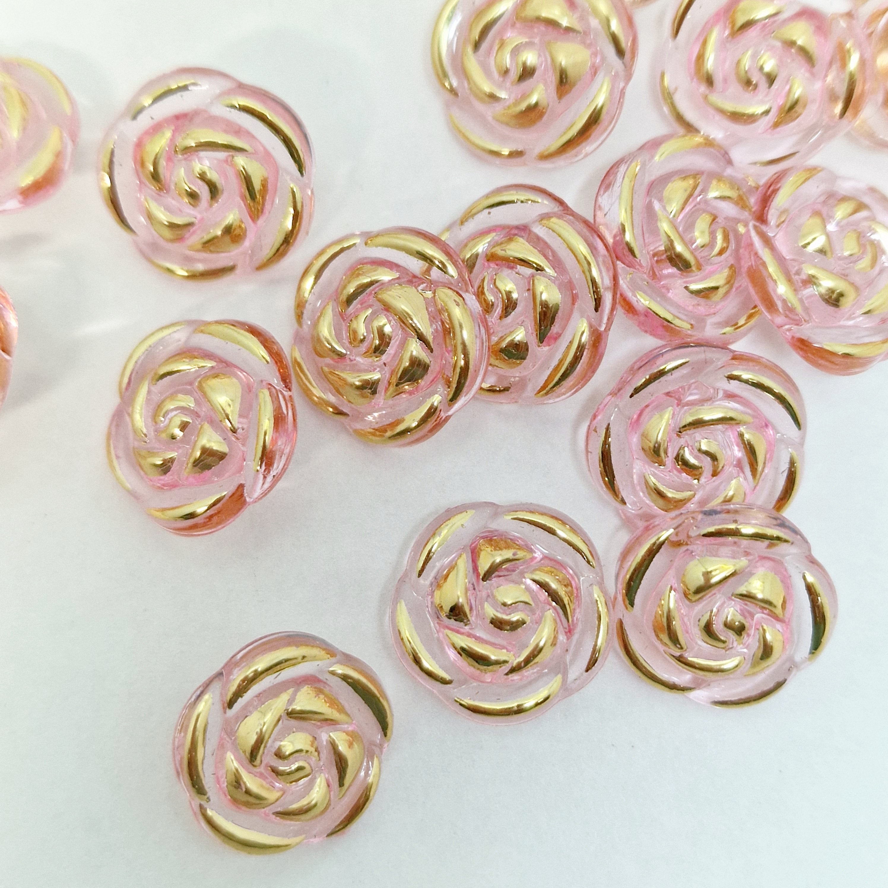MajorCrafts 40pcs 13mm Light Pink & Gold Rose Flower Shank Resin Buttons