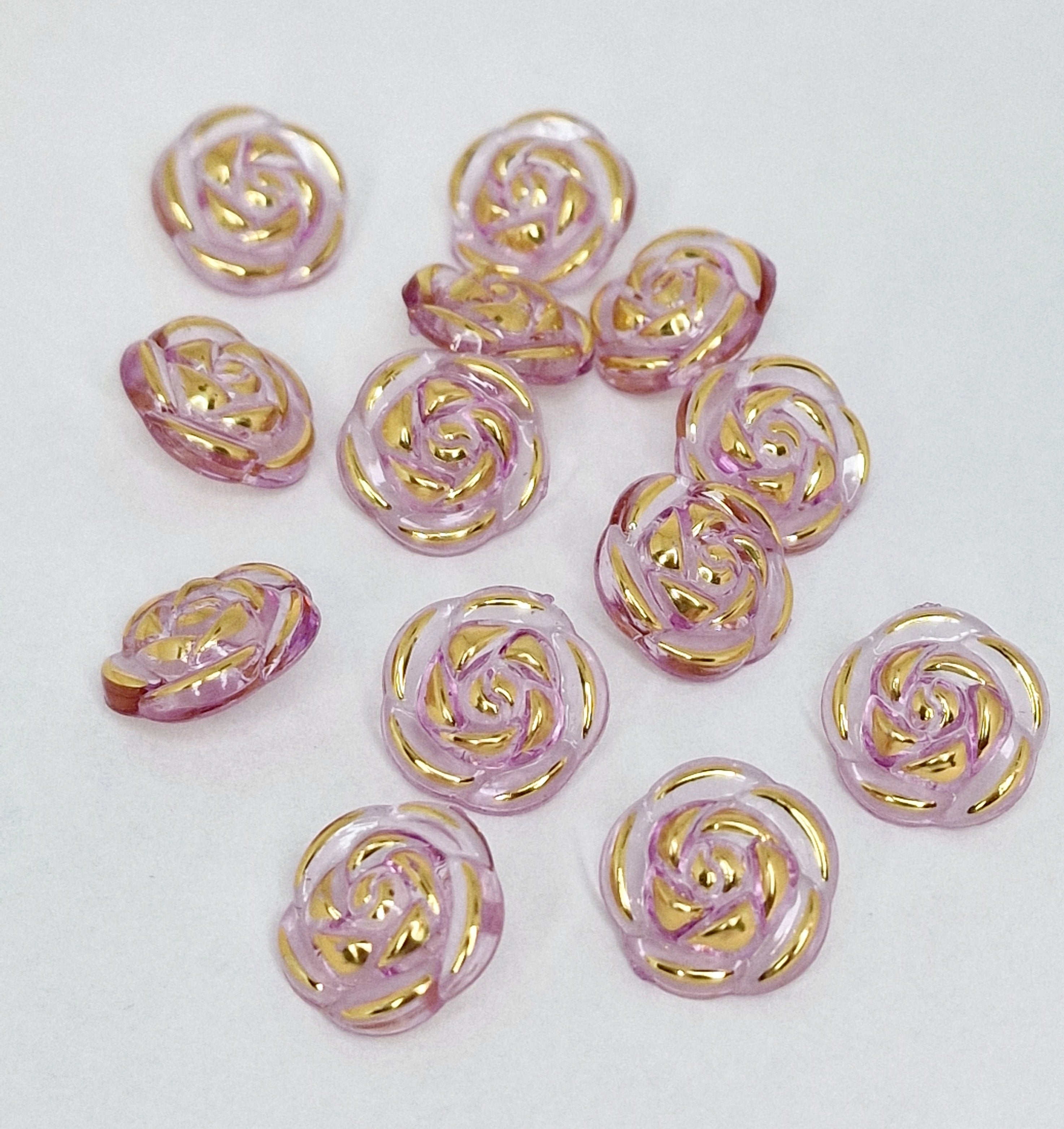 MajorCrafts 40pcs 13mm Light Purple & Gold Rose Flower Shank Resin Buttons