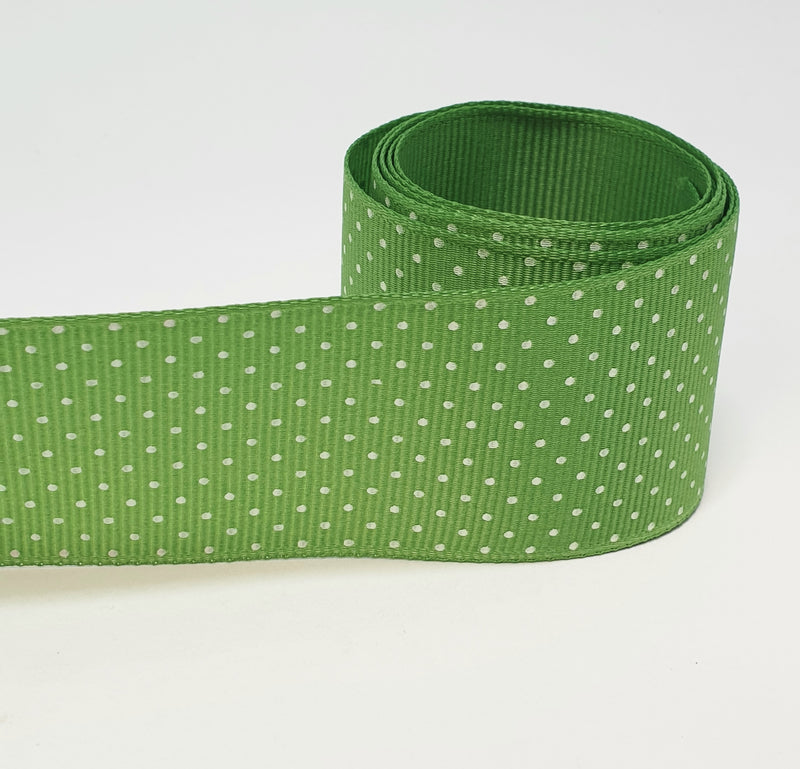MajorCrafts 40mm 1metre Lime Green Polka Dot Single Sided Grosgrain Fabric Ribbon
