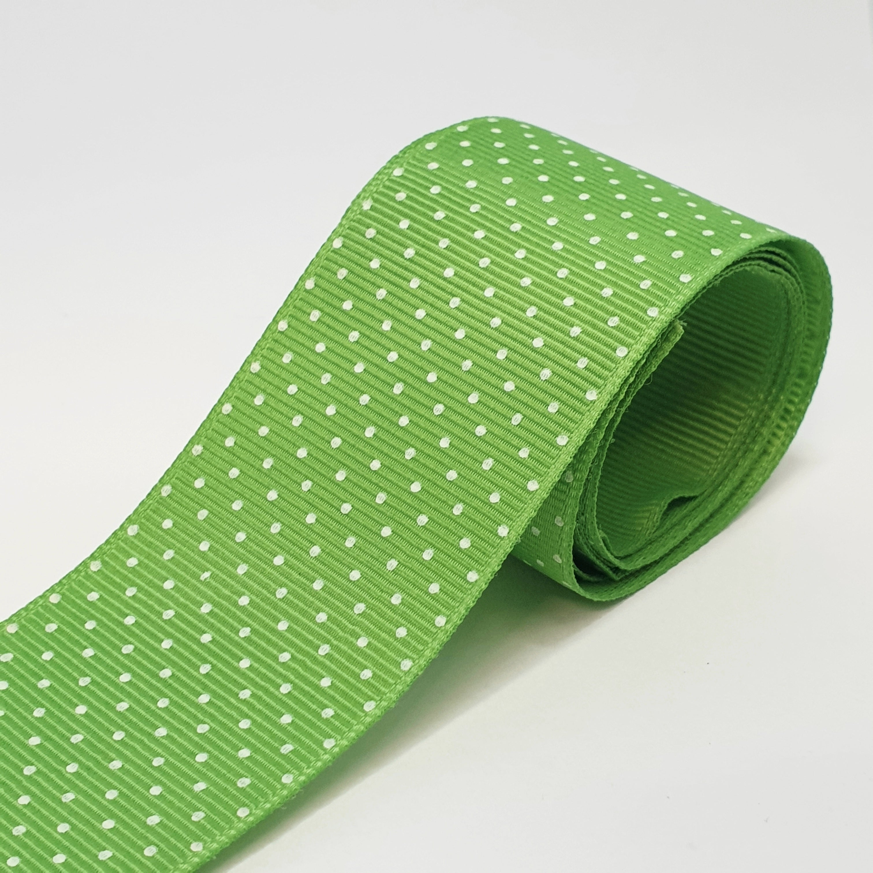 MajorCrafts 40mm 1metre Lime Green Polka Dot Single Sided Grosgrain Fabric Ribbon