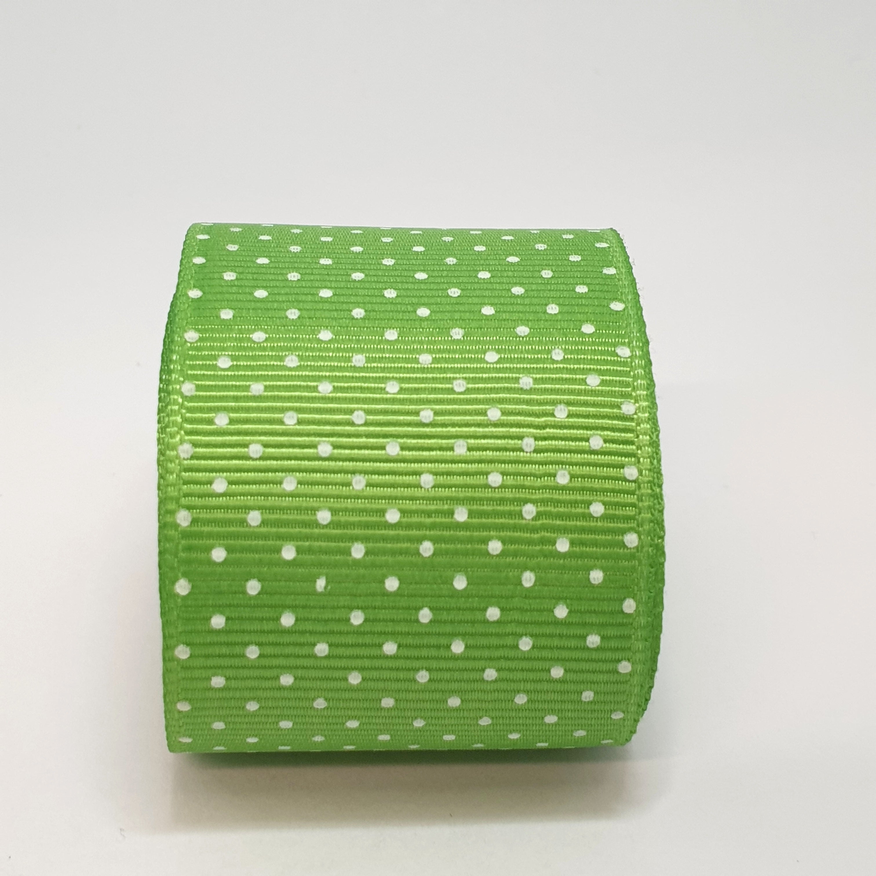MajorCrafts 40mm 1metre Lime Green Polka Dot Single Sided Grosgrain Fabric Ribbon