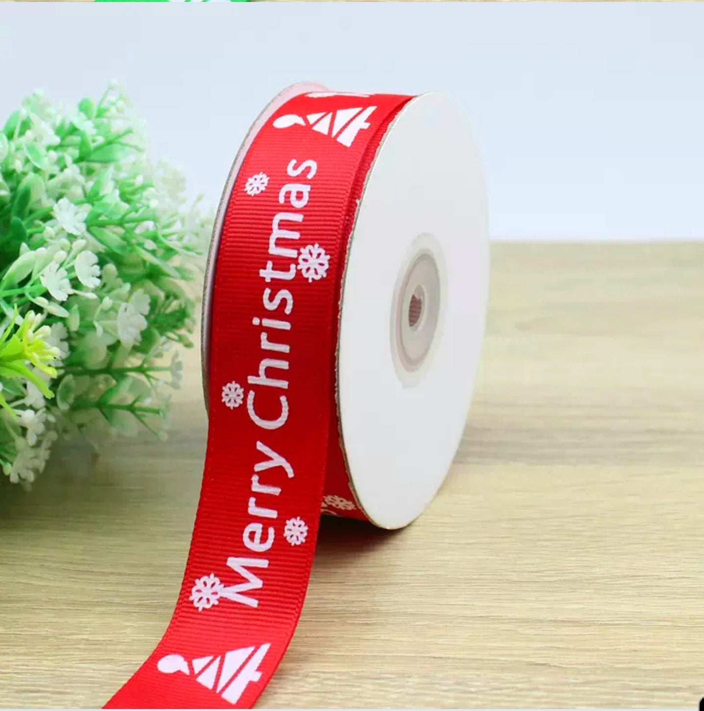 MajorCrafts 25mm 22metres Red 'Merry Christmas' Printed Single Sided Grosgrain Fabric Ribbon