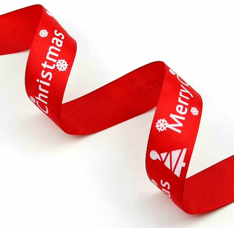 MajorCrafts 25mm 22metres Red 'Merry Christmas' Printed Single Sided Grosgrain Fabric Ribbon