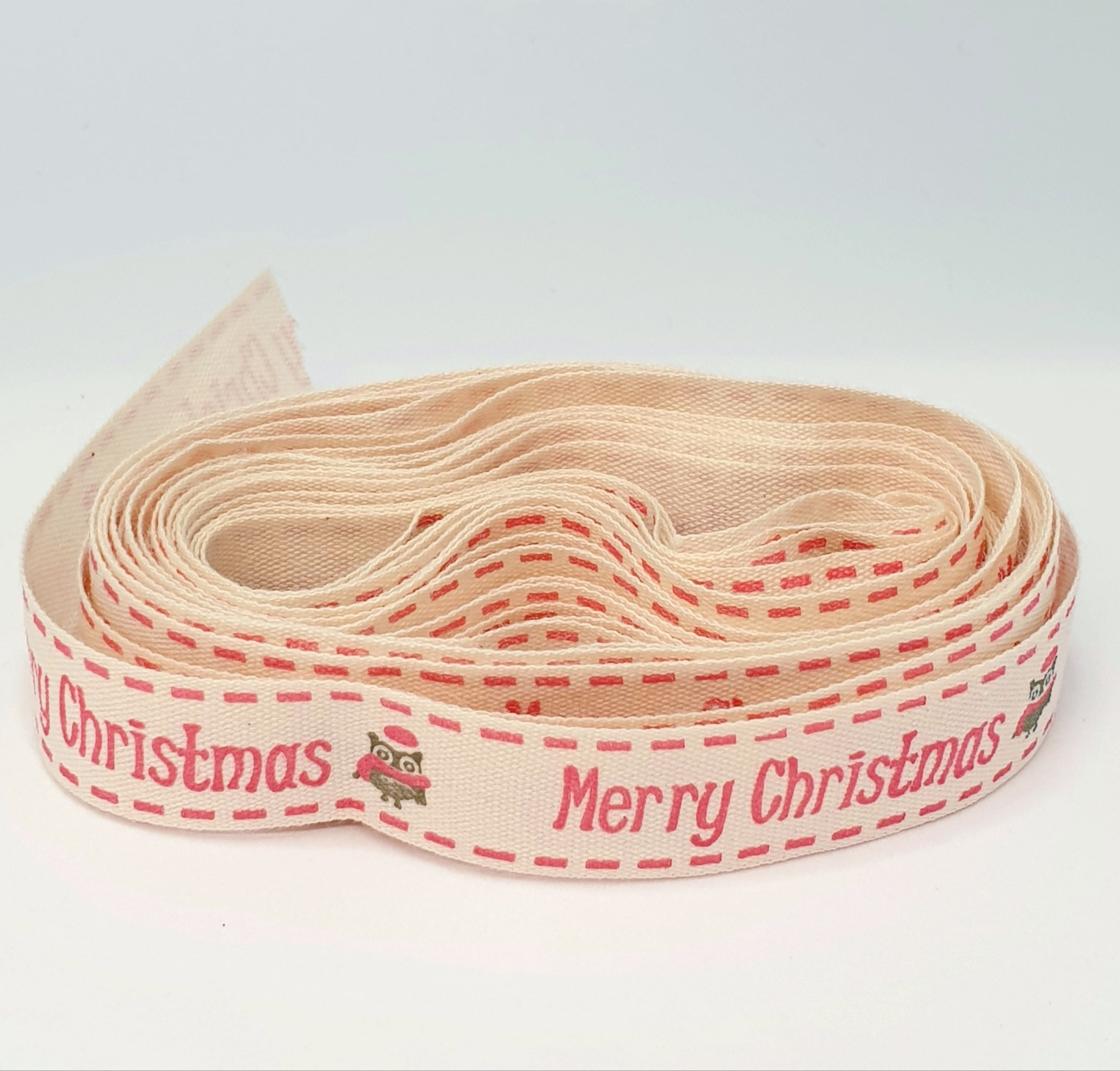 MajorCrafts 4.5m 5yds - 15mm wide Merry Christmas Owl Printed Cotton Fabric Ribbon