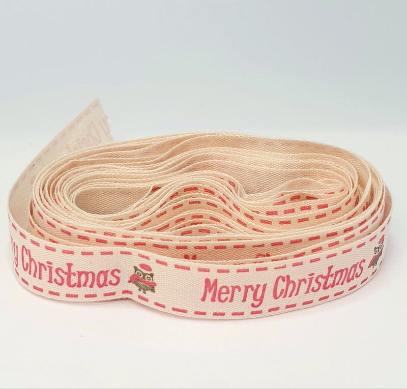 MajorCrafts 4.5m 5yds - 15mm wide Merry Christmas Owl Printed Cotton Fabric Ribbon