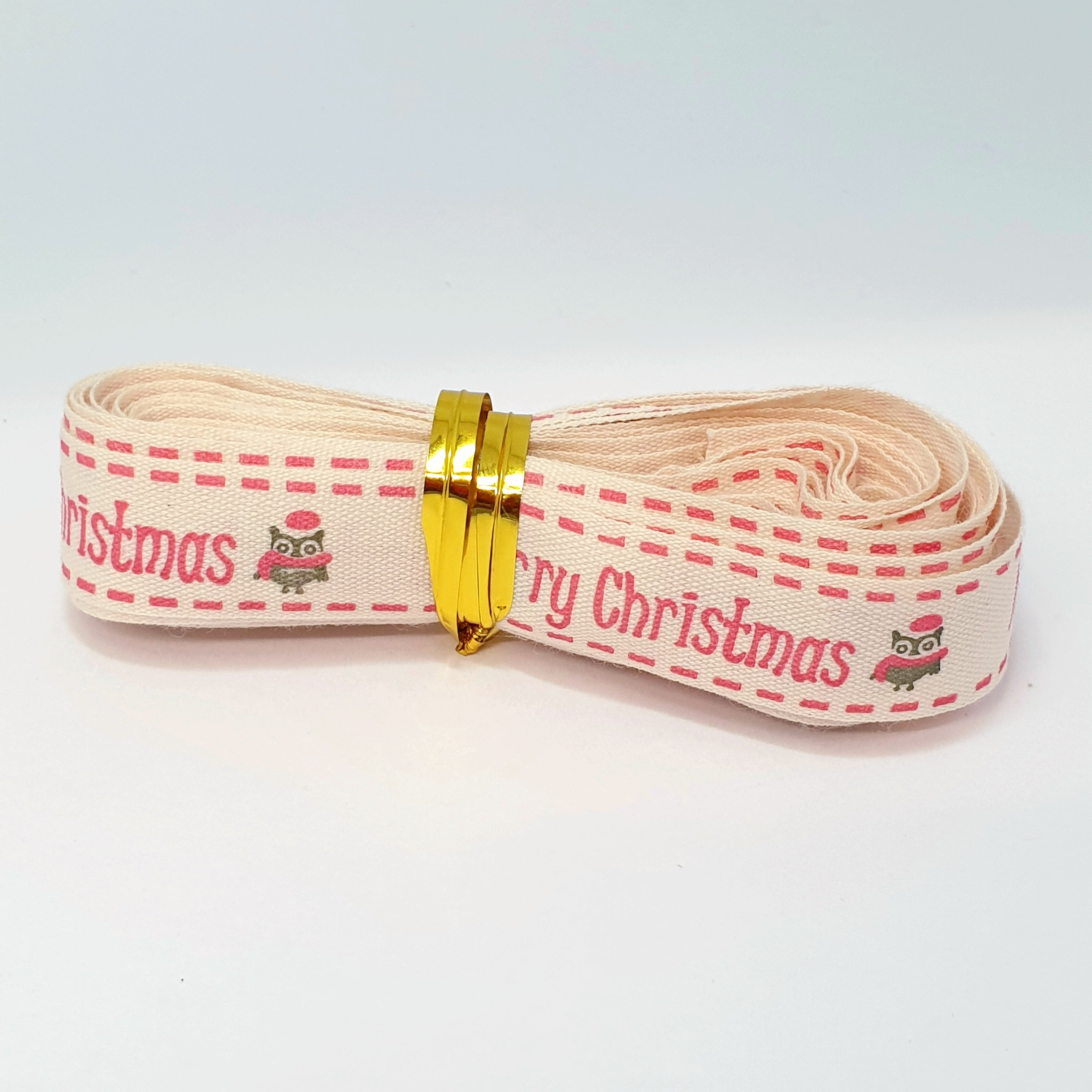 MajorCrafts 4.5m 5yds - 15mm wide Merry Christmas Owl Printed Cotton Fabric Ribbon