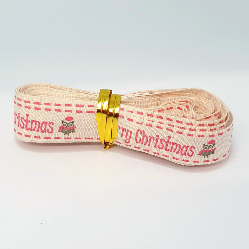 MajorCrafts 4.5m 5yds - 15mm wide Merry Christmas Owl Printed Cotton Fabric Ribbon