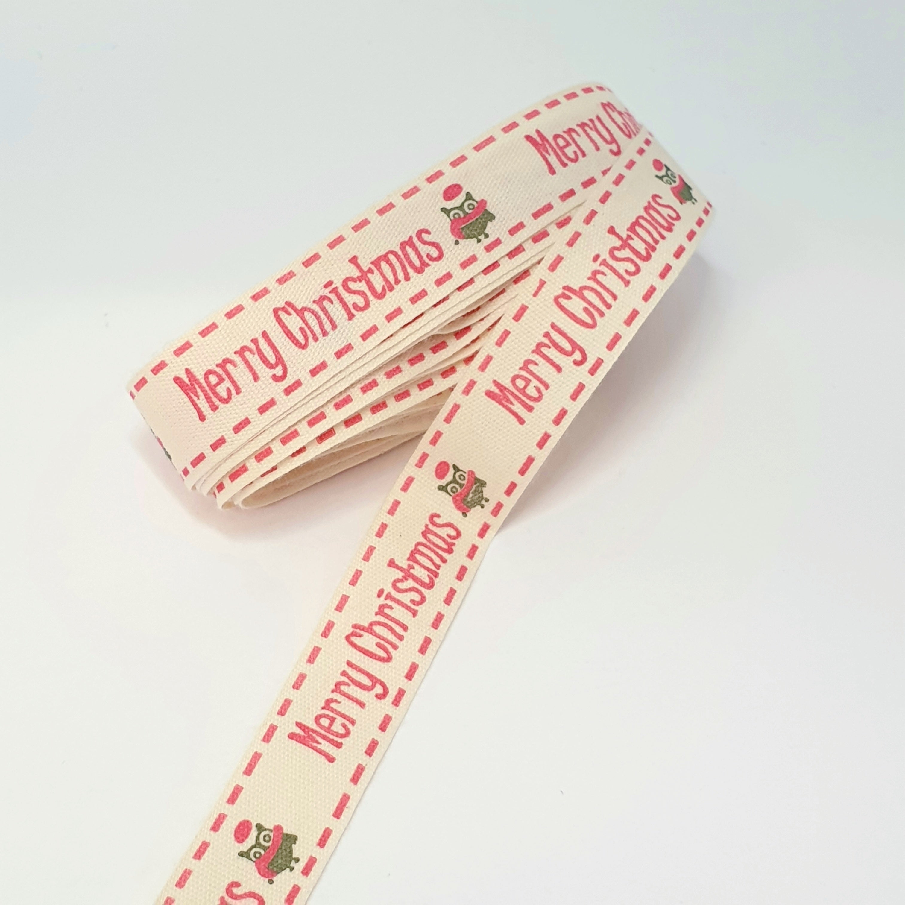 MajorCrafts 4.5m 5yds - 15mm wide Merry Christmas Owl Printed Cotton Fabric Ribbon