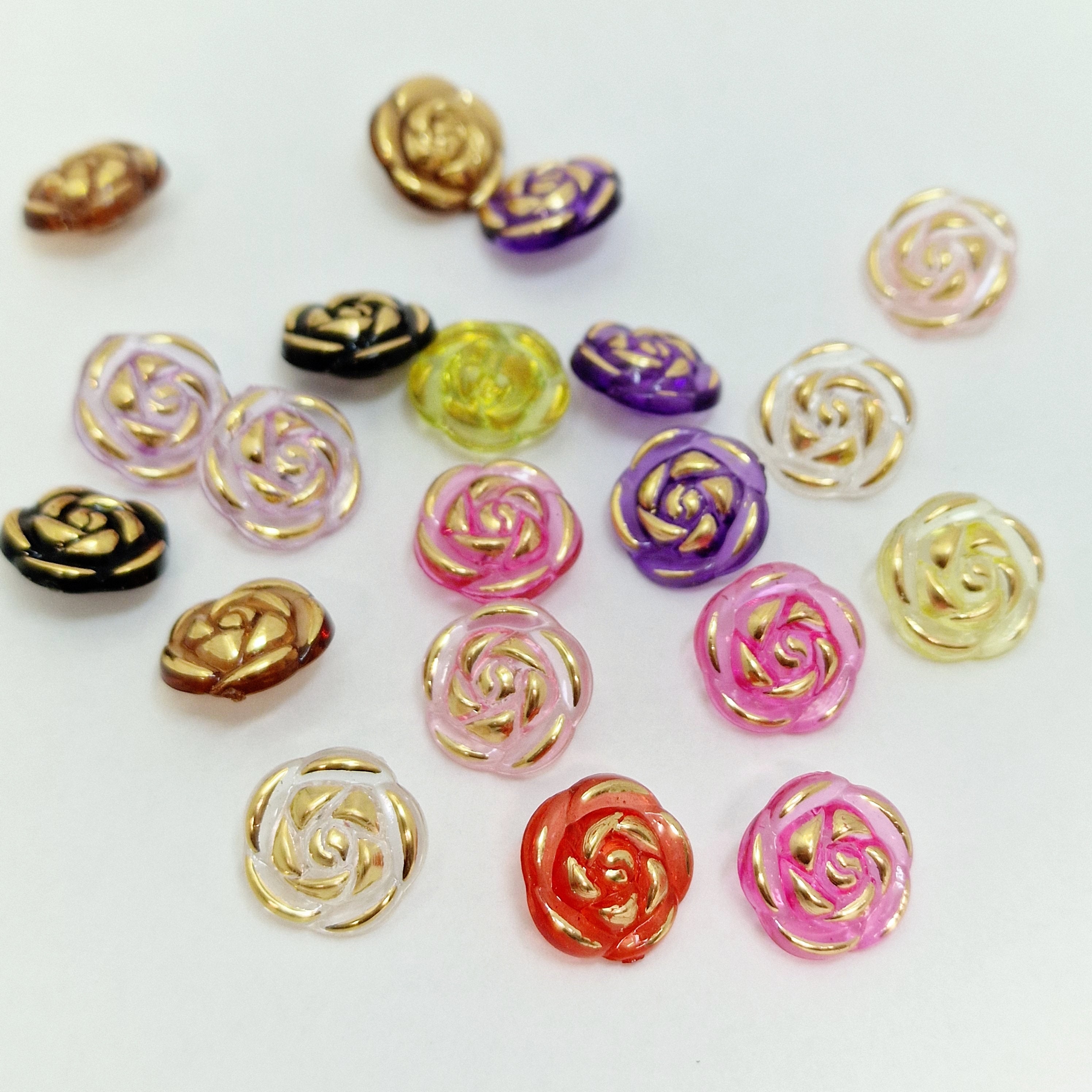 MajorCrafts 40pcs 13mm Mixed Colours Rose Flower Shank Resin Buttons