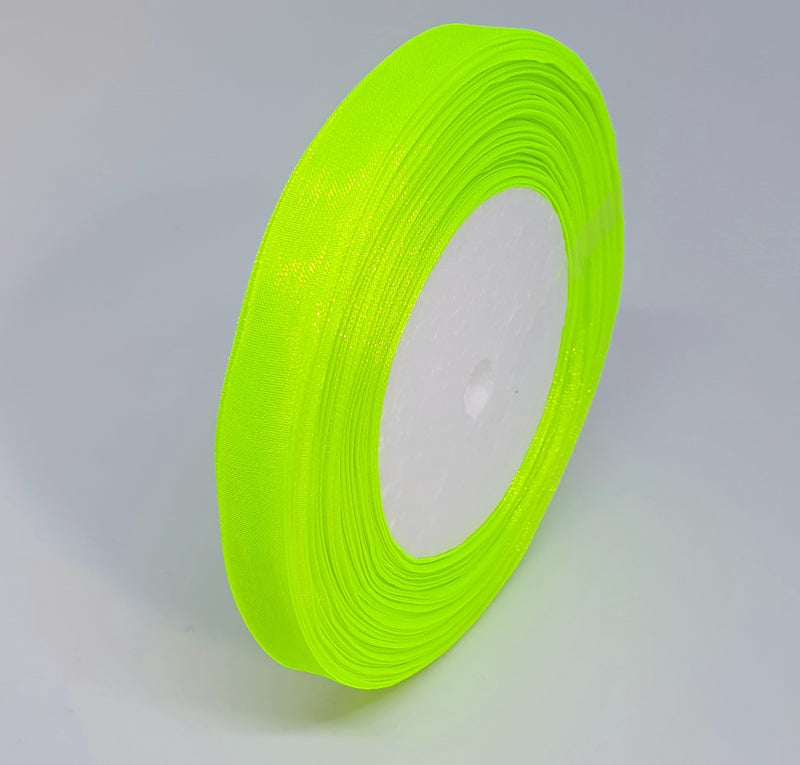 MajorCrafts 10mm 45metres Neon Green Sheer Organza Fabric Ribbon Roll R57