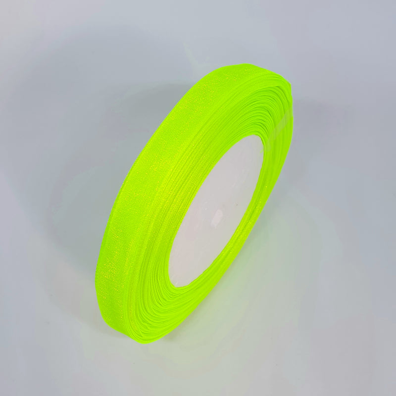 MajorCrafts 10mm 45metres Neon Green Sheer Organza Fabric Ribbon Roll R57