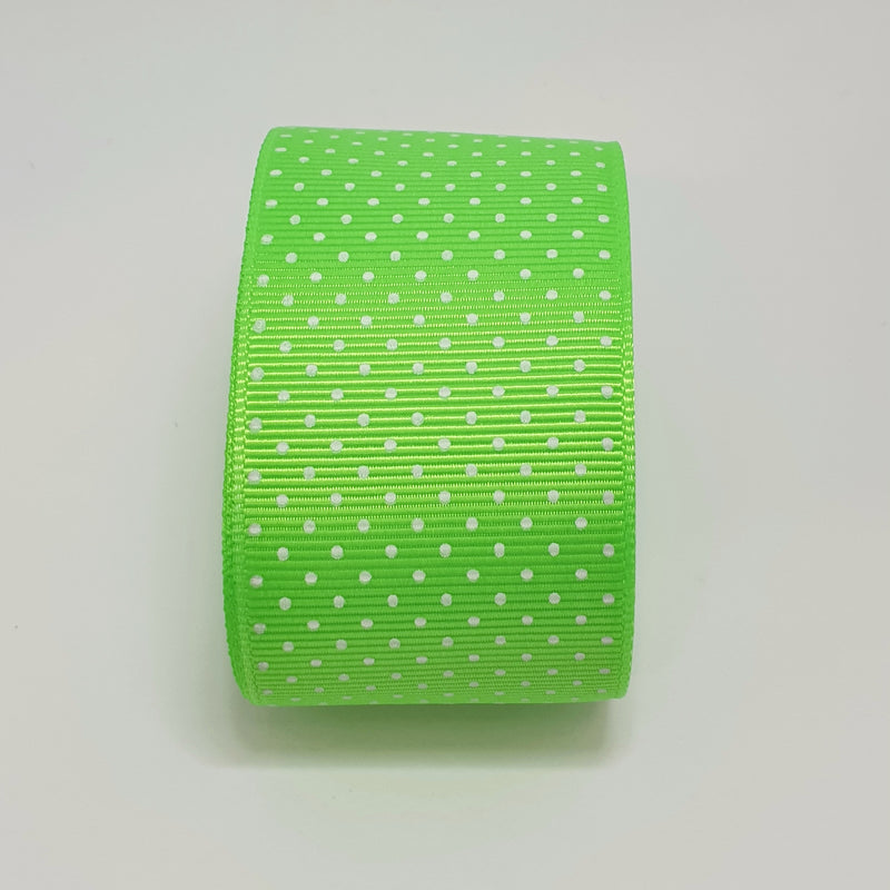 MajorCrafts 40mm 1metre Neon Green Polka Dot Single Sided Grosgrain Fabric Ribbon