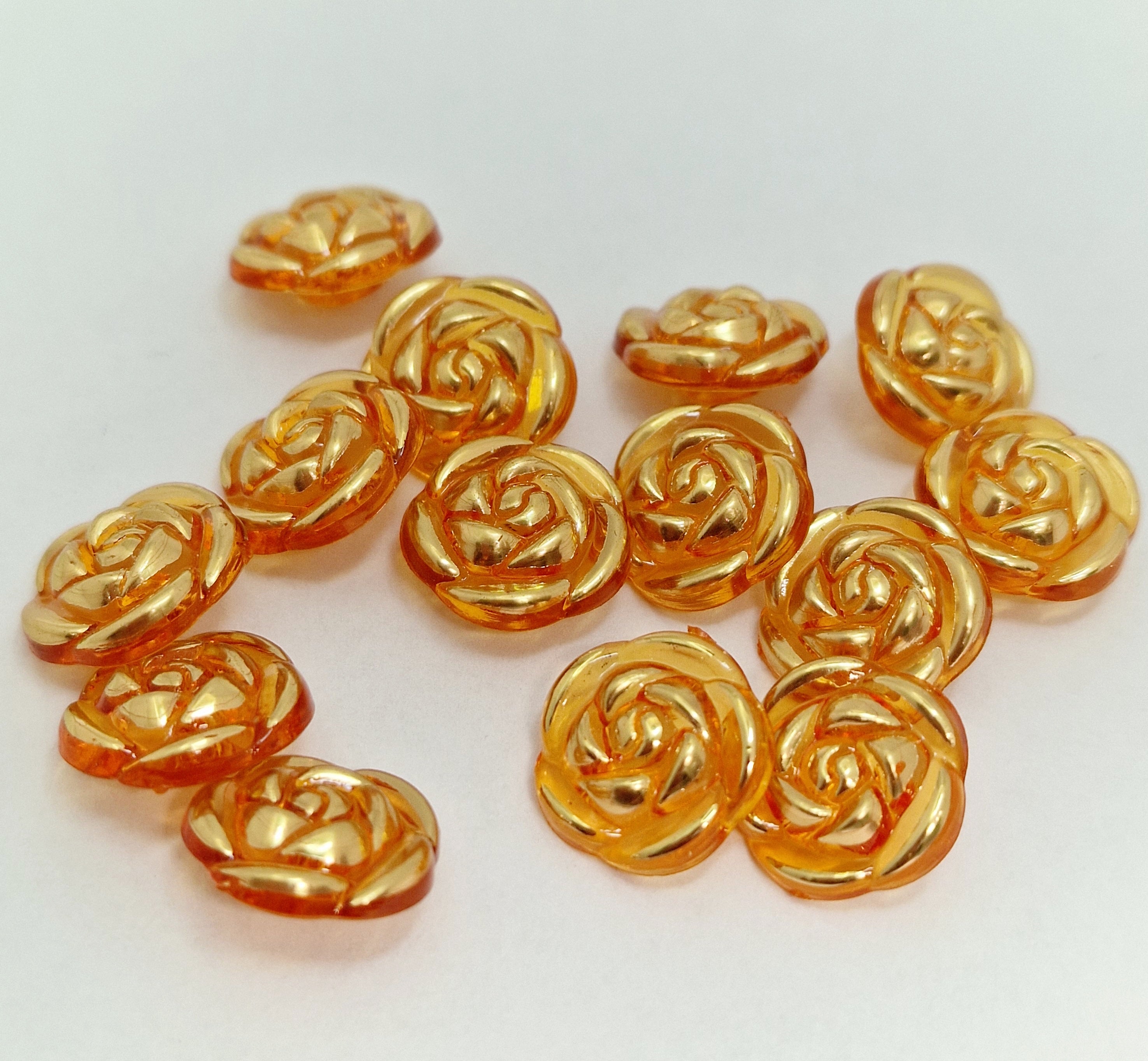MajorCrafts 40pcs 13mm Orange & Gold Rose Flower Shank Resin Buttons